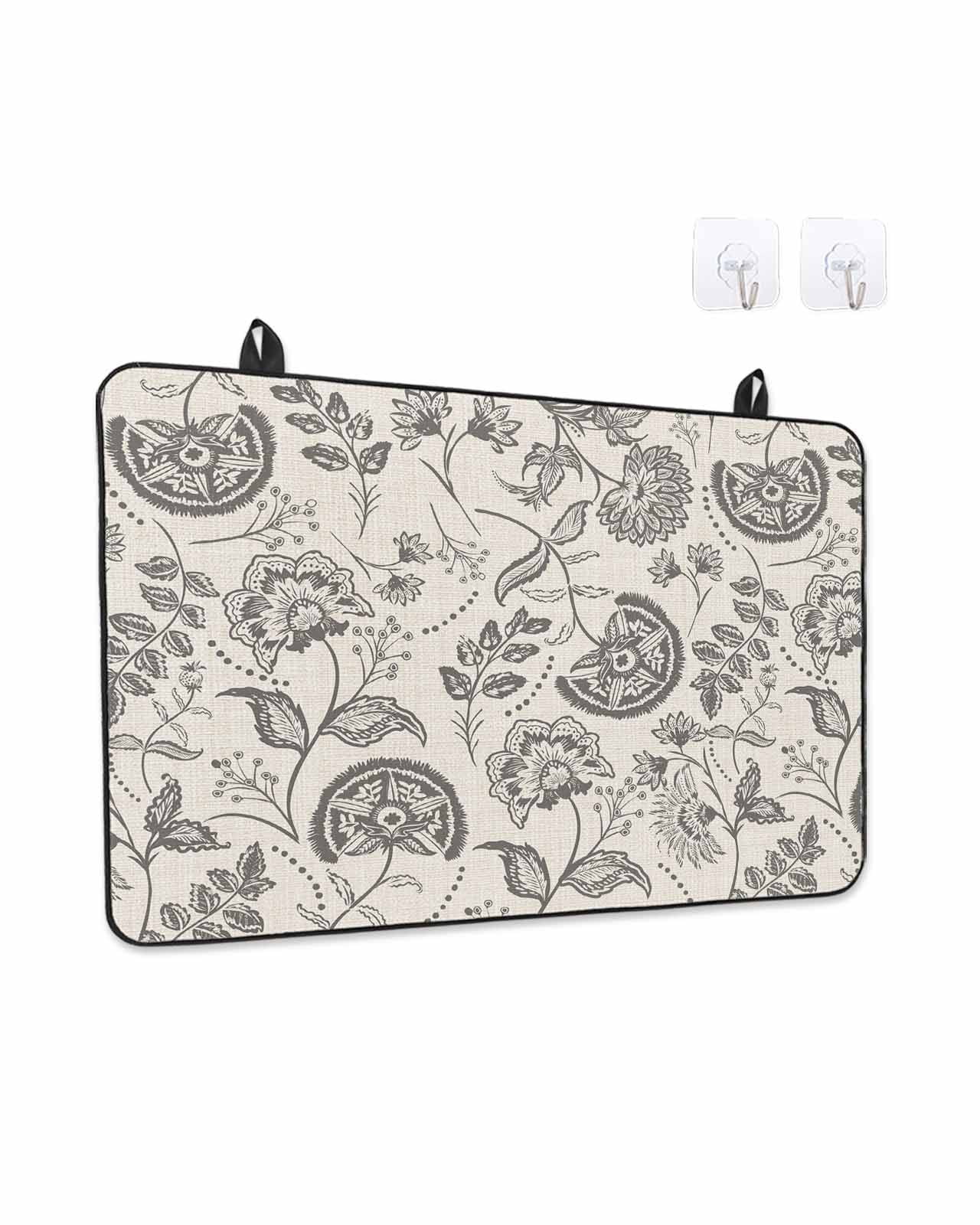 Stove Top Covers for Electric Stove, Grey Paisley Glass Stovetop Cover Protector, Boho Flower Botanical Leaf Branch Induction Cooktop Protector Oven Mat for Kitchen Countertop 24"x21"