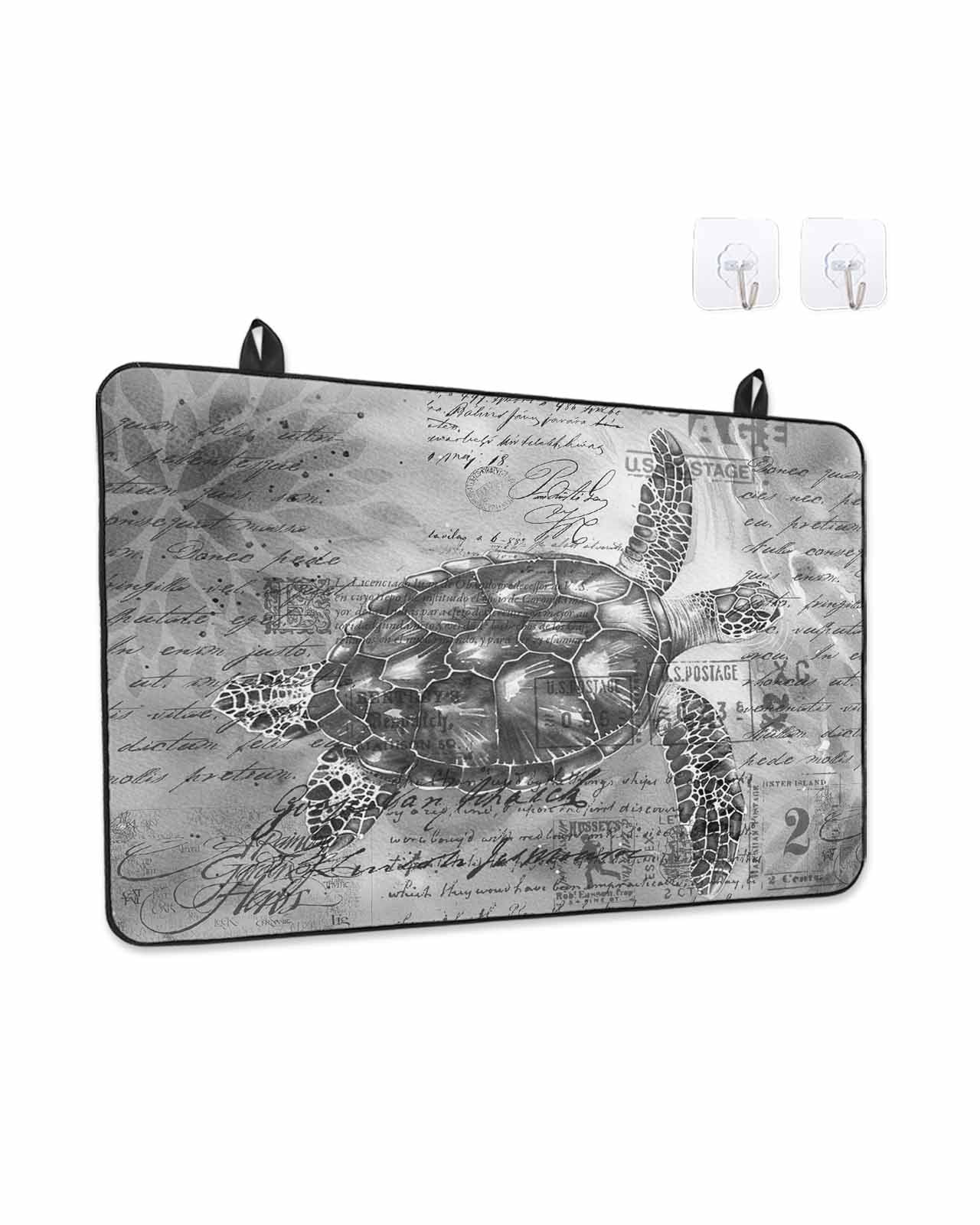 Stove Top Covers for Electric Stove, Grey Sea Turtle Kitchen Glass Ceramic Electric Cooktop Covers 24"x21", Coastal Nautical Summer Beach Vintage HeatResistant Oven/Countertop/Dishwasher Protector