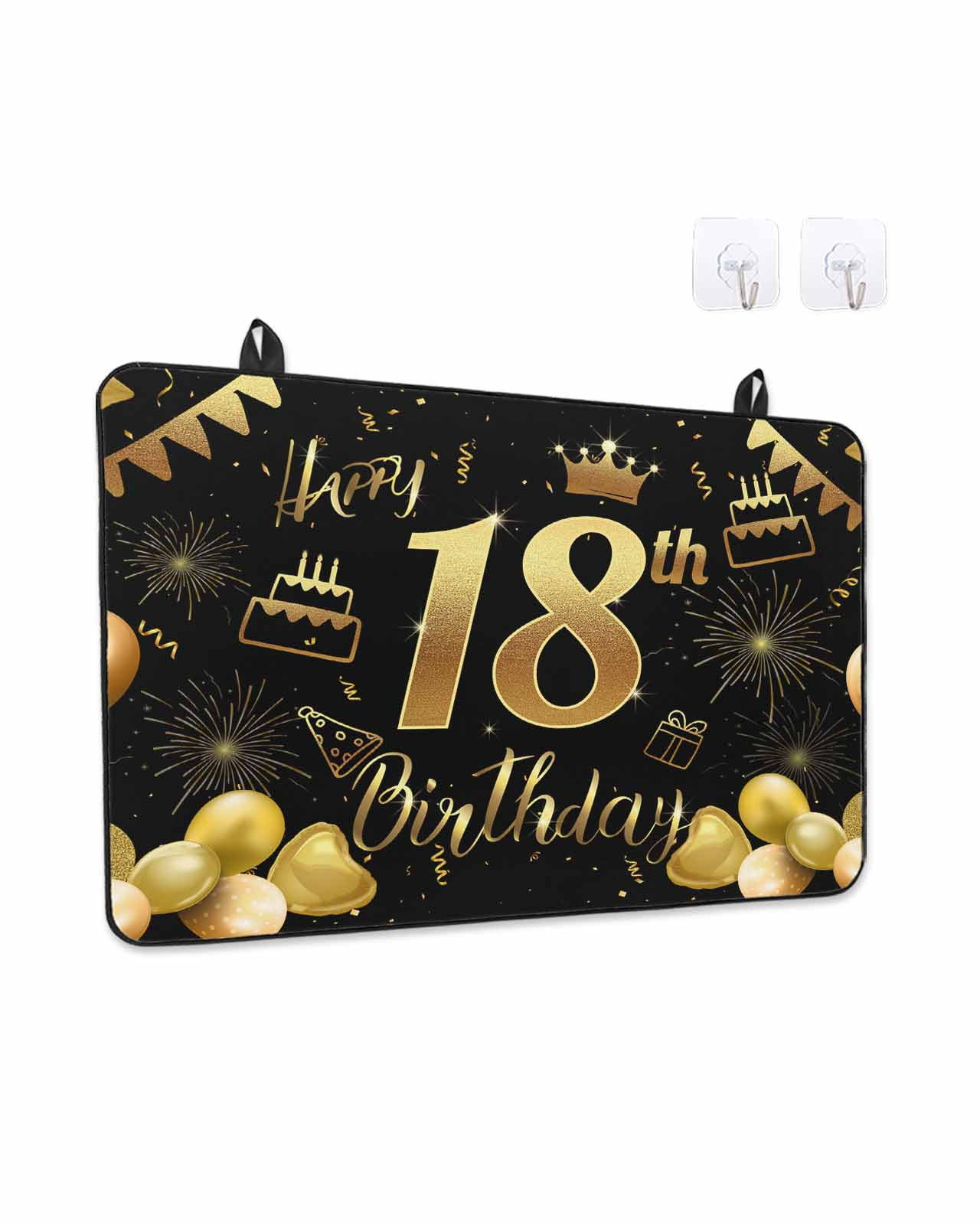Stove Top Covers for Electric Stove, Happy 18th Birthday Glass Stovetop Cover Protector, Black Golden Balloon Cake Fireworks Induction Cooktop Protector Oven Mat for Kitchen Countertop 24"x21"