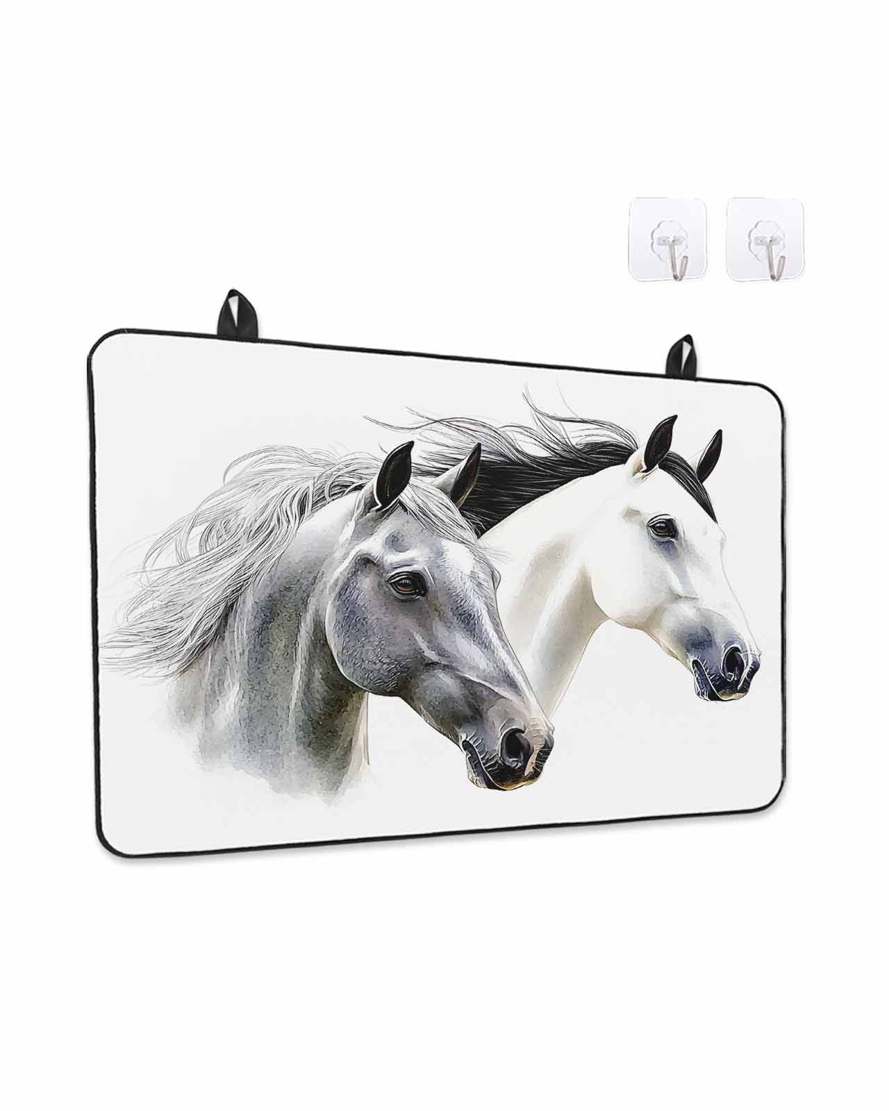 Stove Top Covers for Electric Stove, Horse Print Glass Stovetop Cover Protector, Modern Watercolor Grey White Animals Induction Cooktop Protector Oven Mat for Kitchen Countertop 24"x21"