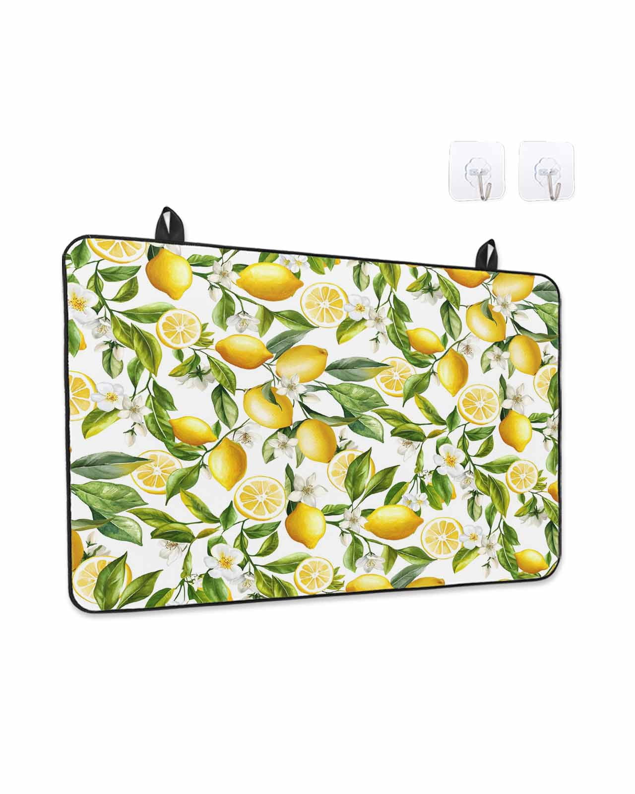 Stove Top Covers for Electric Stove, Lemon Yellow Glass Stovetop Cover Protector, Country Watercolor Floral Leaf Green White Induction Cooktop Protector Oven Mat for Kitchen Countertop 24"x21"