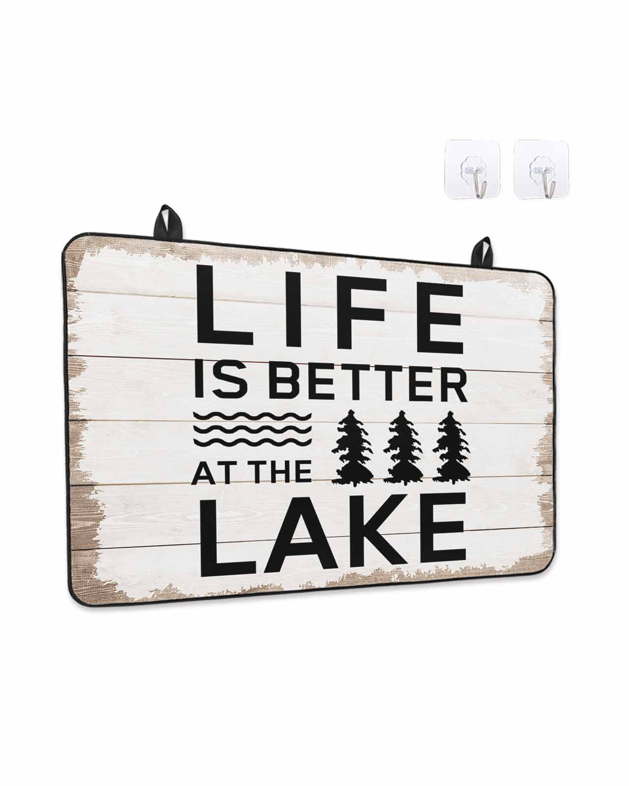 Stove Top Covers for Electric Stove, Life Is Better at The Lake Glass Stovetop Cover Protector, Rustic Black Artistic Aesthetics Induction Cooktop Protector Oven Mat for Kitchen Countertop 24"x21"