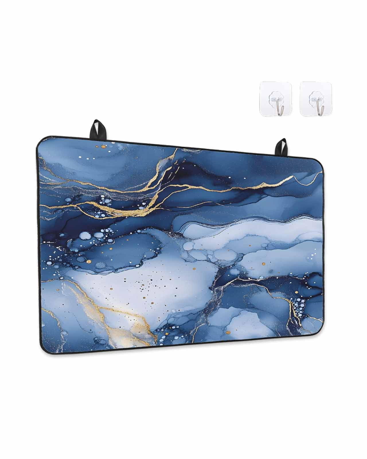 Stove Top Covers for Electric Stove, Marble Blue Glass Stovetop Cover Protector, Modern Gradient Gold Waves Nature Cracked Induction Cooktop Protector Oven Mat for Kitchen Countertop 24"x21"