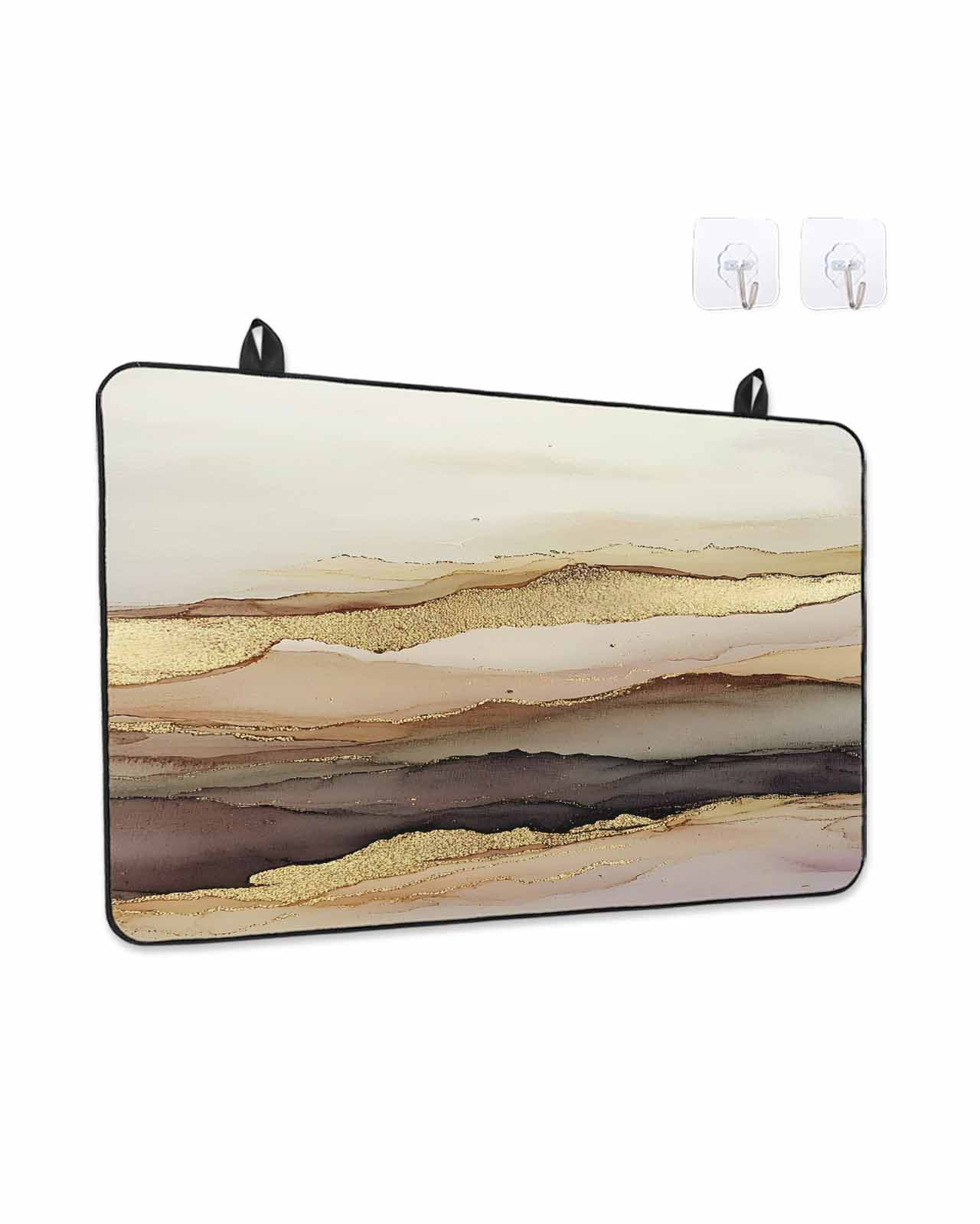 Stove Top Covers for Electric Stove, Marble Brown Gold Glass Stovetop Cover Protector, Abstract Watercolor Geometric Rock Induction Cooktop Protector Oven Mat for Kitchen Countertop 24"x21"