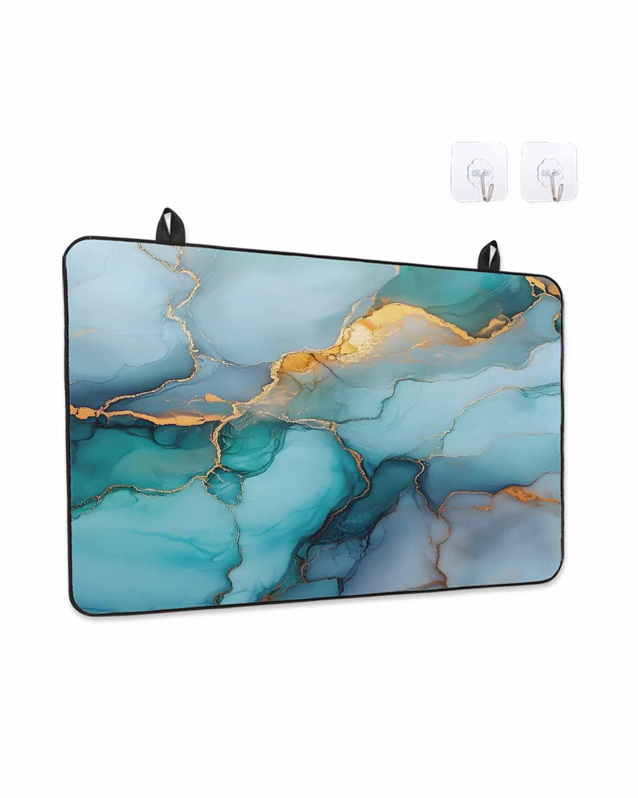 Stove Top Covers for Electric Stove, Marble Teal Glass Stovetop Cover Protector, Modern Ink Painting Abstract Golden Art Induction Cooktop Protector Oven Mat for Kitchen Countertop 24"x21"