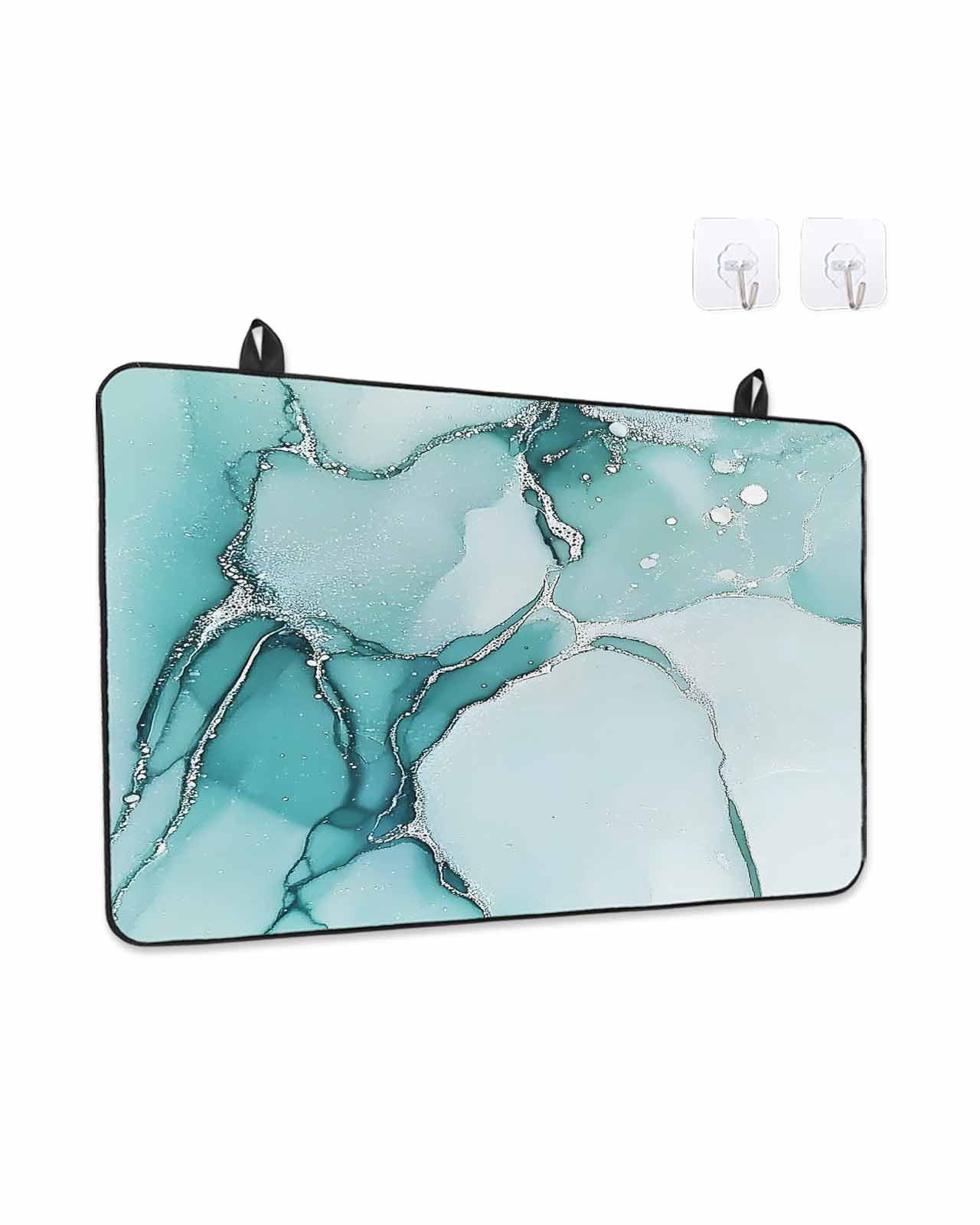 Stove Top Covers for Electric Stove, Marble Turquoise Glass Stovetop Cover Protector, Abstract Nature Cracks Silver Wavy Induction Cooktop Protector Oven Mat for Kitchen Countertop 24"x21"