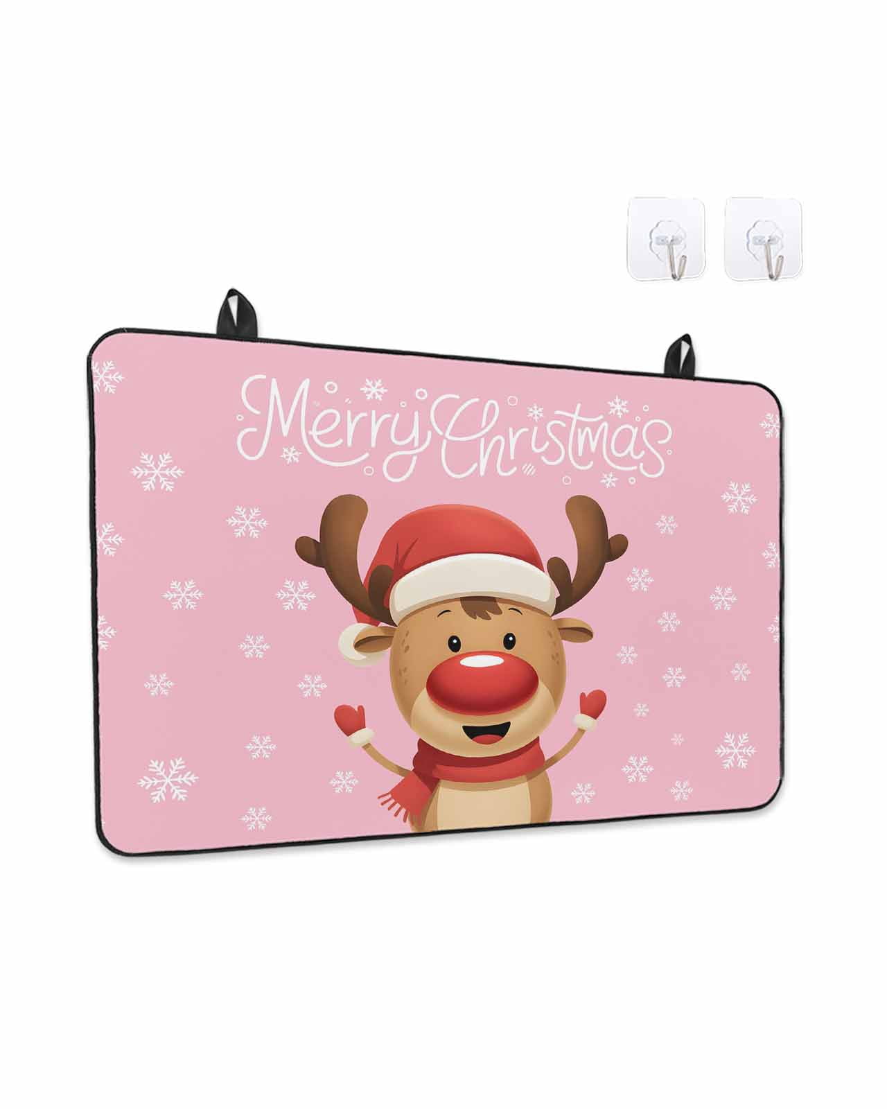 Stove Top Covers for Electric Stove, Merry Christmas Glass Stovetop Cover Protector, Pink Winter Xmas Hat Deer Snowflake Induction Cooktop Protector Oven Mat for Kitchen Countertop 24"x21"