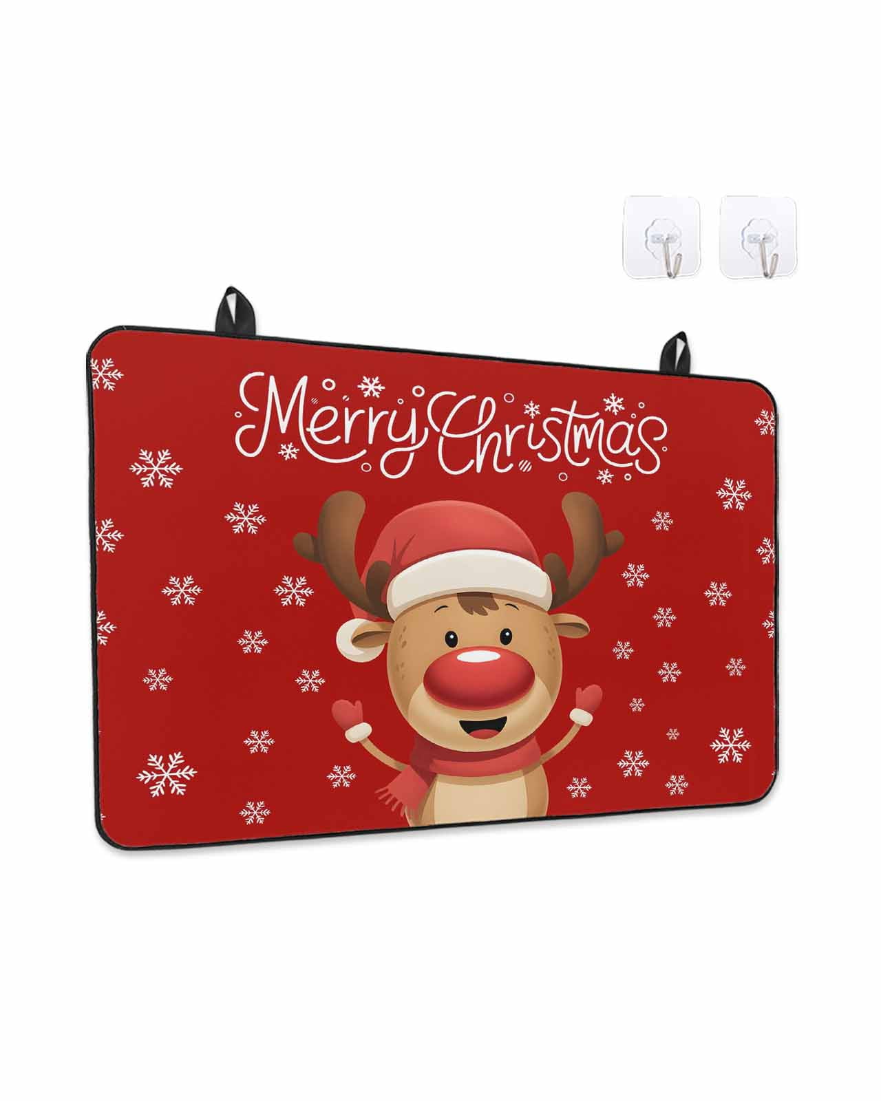 Stove Top Covers for Electric Stove, Merry Christmas Glass Stovetop Cover Protector, Red Winter Xmas Cartoon Deer Snowflake Induction Cooktop Protector Oven Mat for Kitchen Countertop 24"x21"