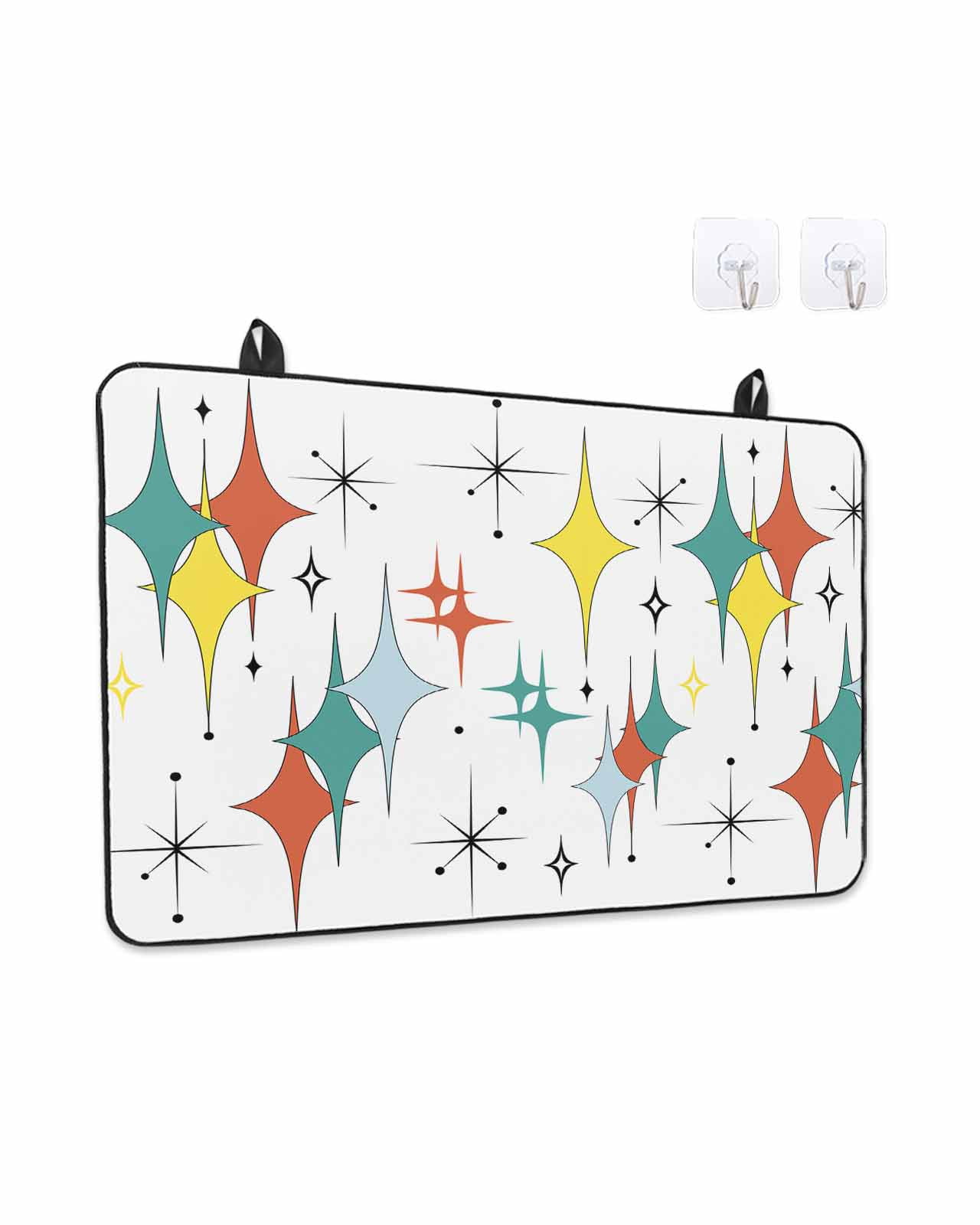 Stove Top Covers for Electric Stove, Middle Century Glass Stovetop Cover Protector, Boho Abstract Art Teal Orange Rhomboid Induction Cooktop Protector Oven Mat for Kitchen Countertop 24"x21"