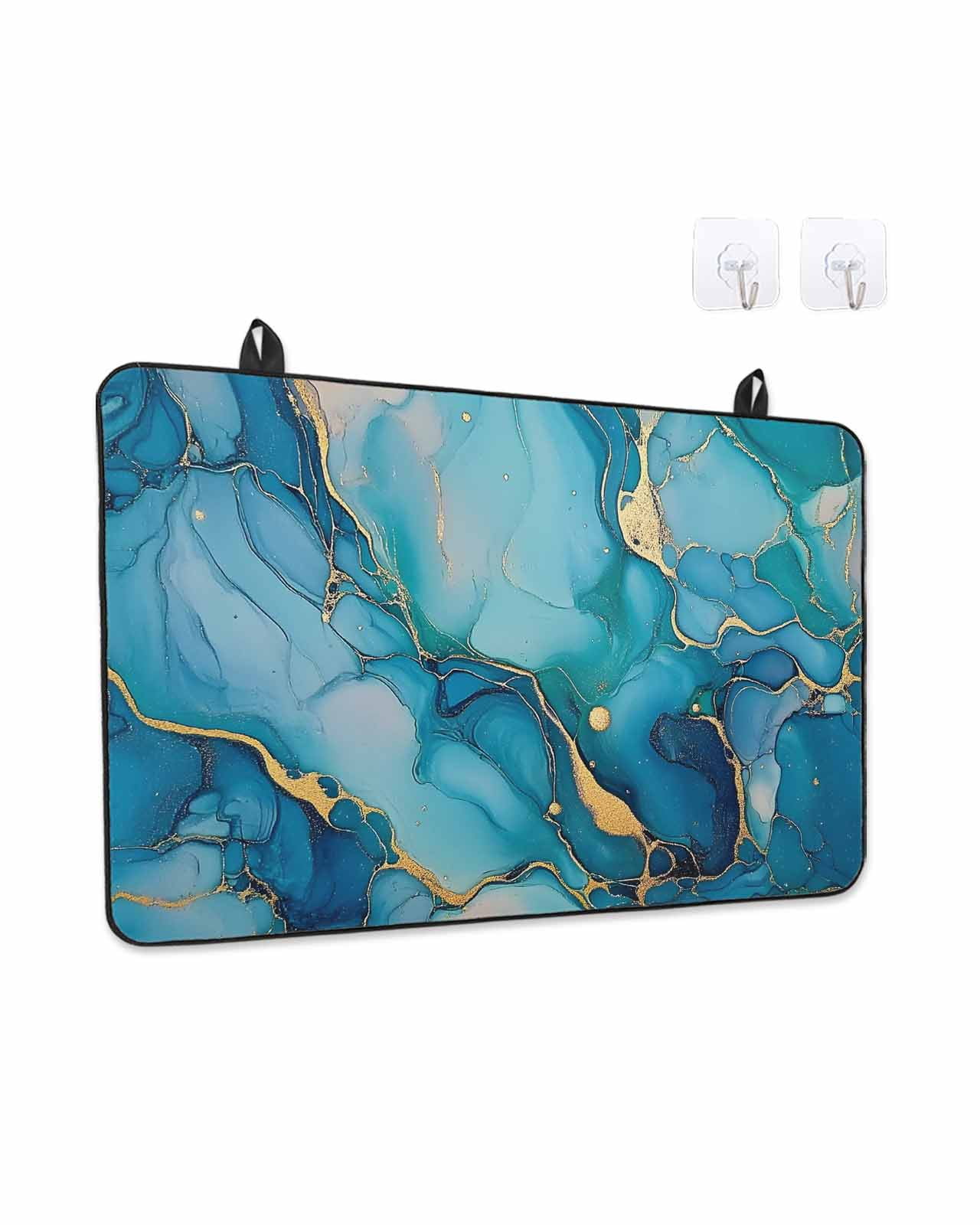Stove Top Covers for Electric Stove, Modern Turquoise Glass Stovetop Cover Protector, Abstract Teal Gold Marble Textured Induction Cooktop Protector Oven Mat for Kitchen Countertop 24"x21"