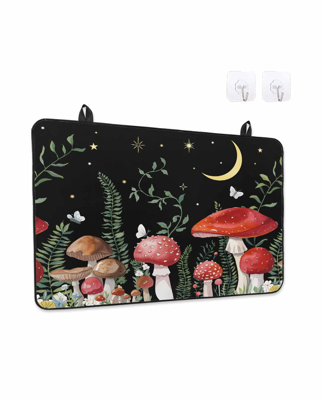 Stove Top Covers for Electric Stove, Mushrooms Black Glass Stovetop Cover Protector, Botanical Leaf Butterflies Country Moon Induction Cooktop Protector Oven Mat for Kitchen Countertop 24"x21"