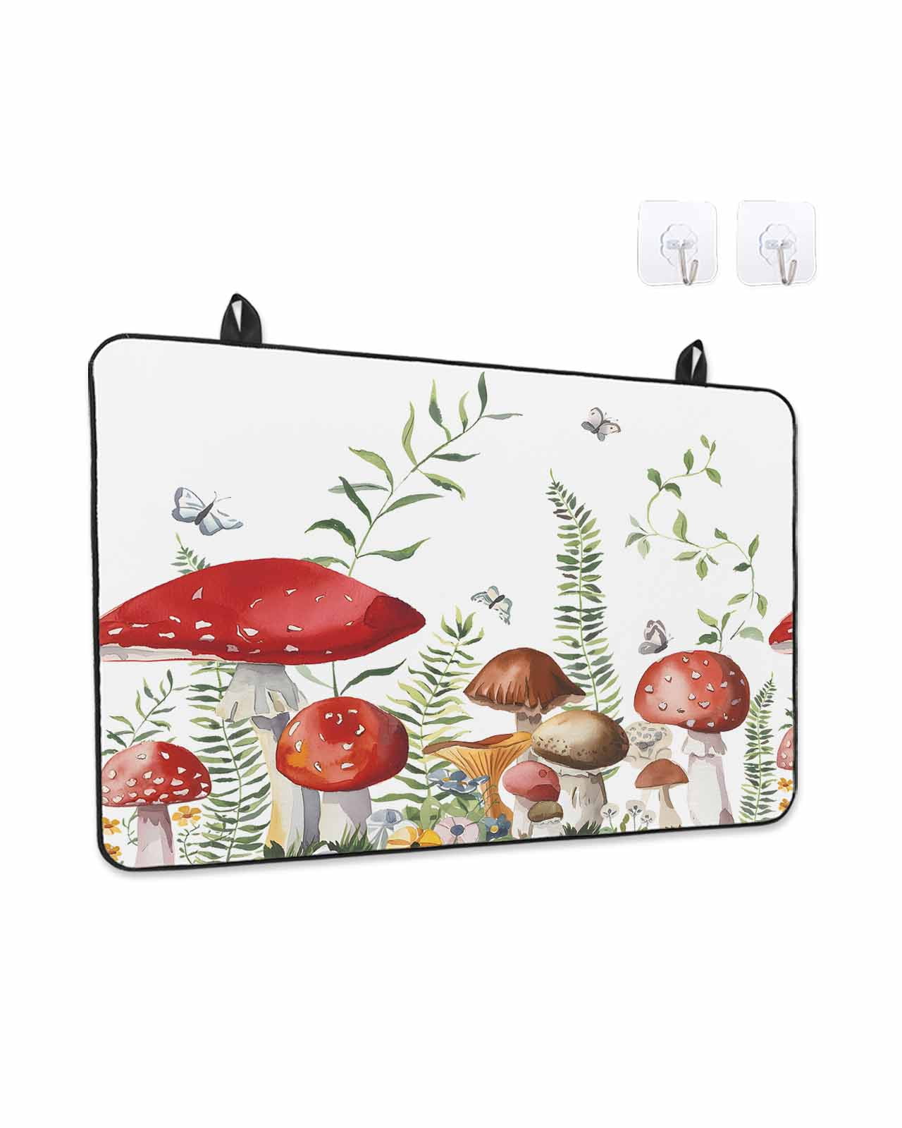 Stove Top Covers for Electric Stove, Mushrooms Eucalyptus Glass Stovetop Cover Protector, Sage Green Botanical Butterflies Induction Cooktop Protector Oven Mat for Kitchen Countertop 24"x21"