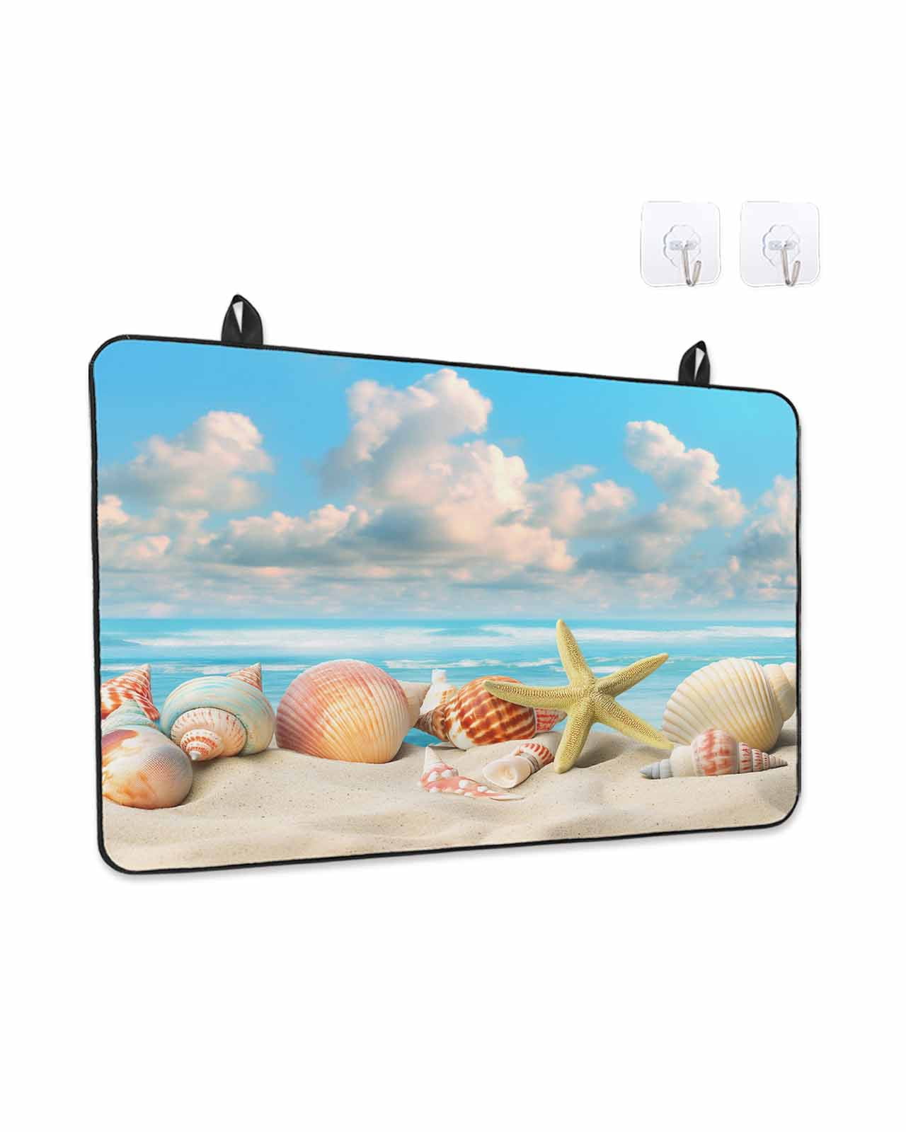 Stove Top Covers for Electric Stove, Nautical Coastal Glass Stovetop Cover Protector, Summer Beach Shell Conch Starfish Blue Induction Cooktop Protector Oven Mat for Kitchen Countertop 24"x21"
