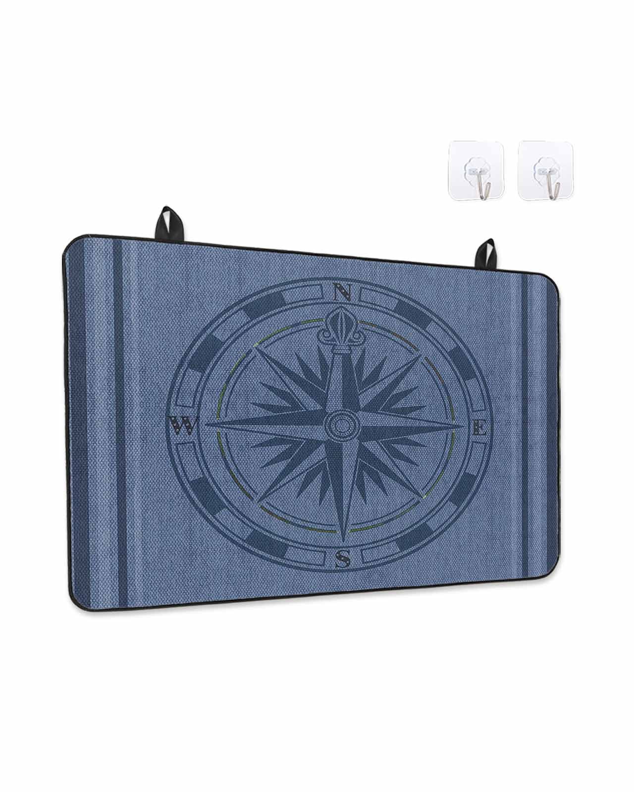 Stove Top Covers for Electric Stove, Nautical Compass Glass Stovetop Cover Protector, Navy Blue Striped Coastal Compass Induction Cooktop Protector Oven Mat for Kitchen Countertop 24"x21"