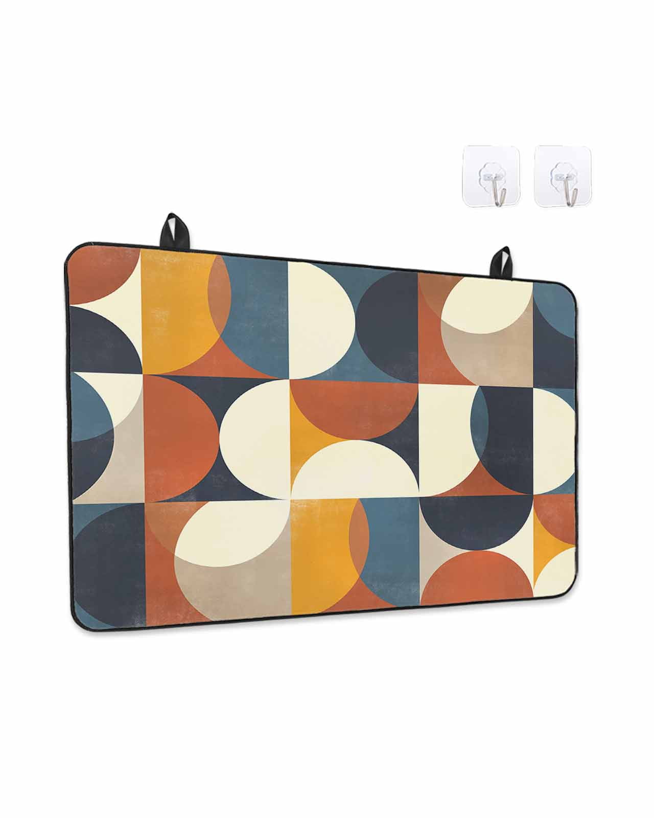 Stove Top Covers for Electric Stove, Navy Blue Beige Glass Stovetop Cover Protector, Middle Century Modern Geometric Abstract Art Induction Cooktop Protector Oven Mat for Kitchen Countertop 24"x21"