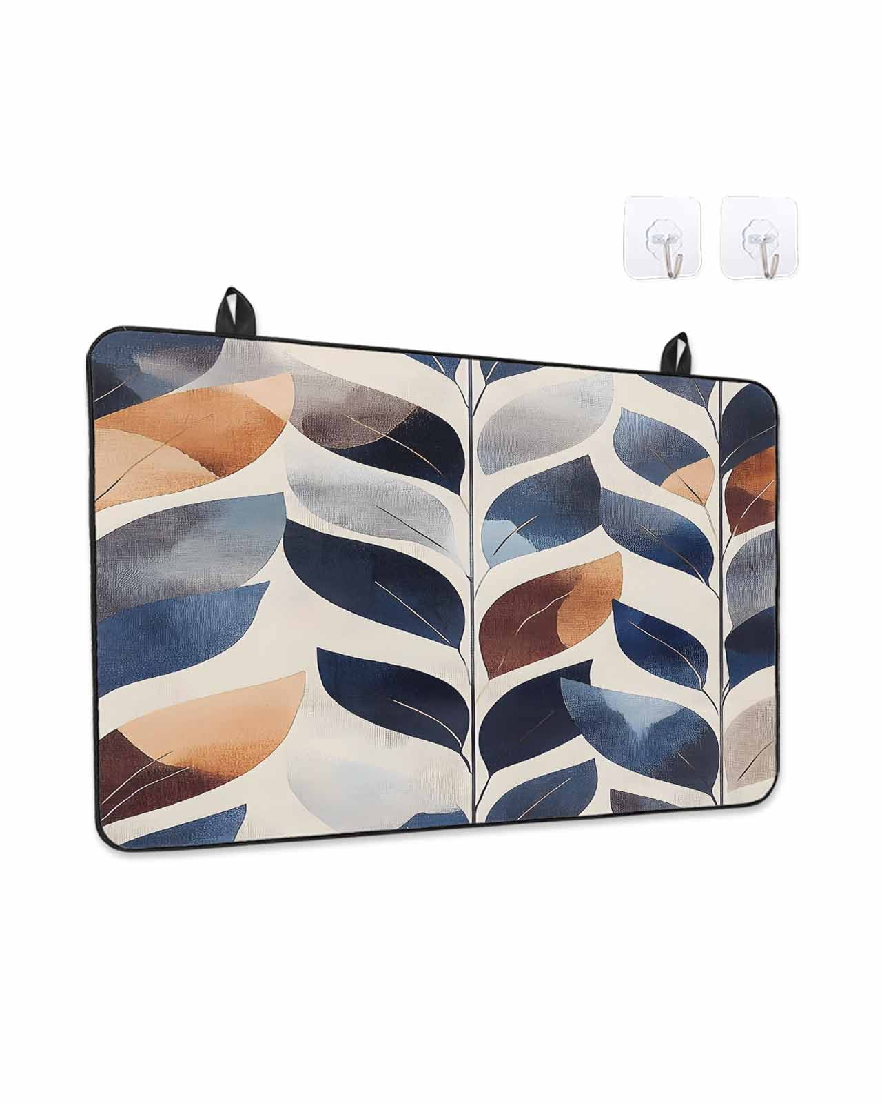 Stove Top Covers for Electric Stove, Navy Blue Burnt Orange Glass Stovetop Cover Protector, Botanical Palm Leaf Abstract Induction Cooktop Protector Oven Mat for Kitchen Countertop 24"x21"