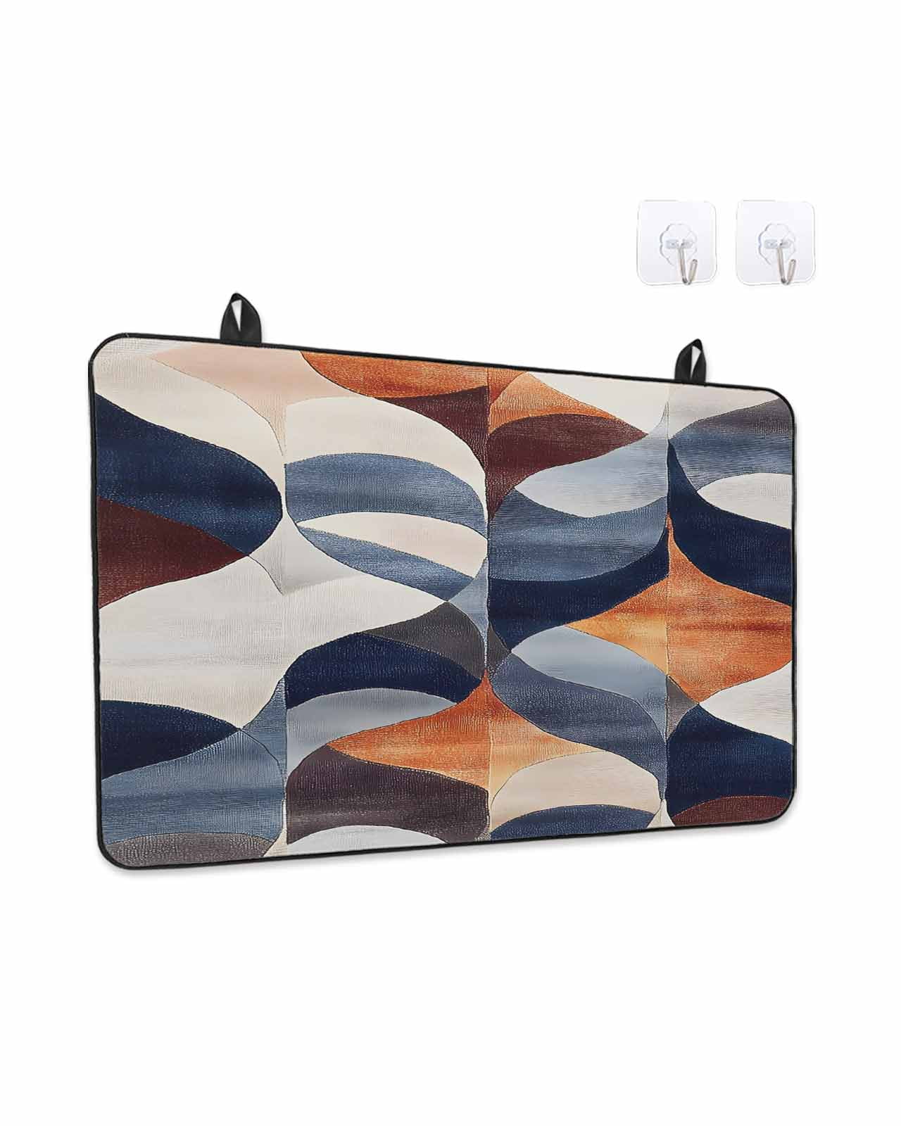Stove Top Covers for Electric Stove, Navy Blue Burnt Orange Glass Stovetop Cover Protector, Retro Geometric Abstract Induction Cooktop Protector Oven Mat for Kitchen Countertop 24"x21"
