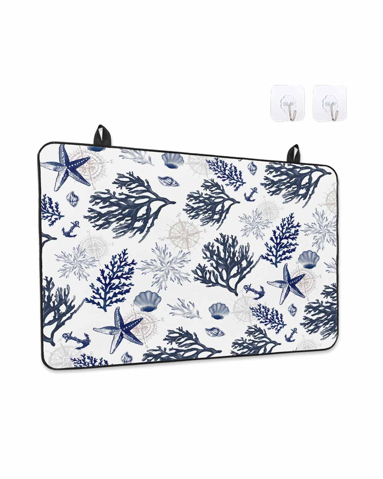 Stove Top Covers for Electric Stove, Navy Blue Coastal Glass Stovetop Cover Protector, Coral Shell Summer Beach Nautical Induction Cooktop Protector Oven Mat for Kitchen Countertop 24"x21"