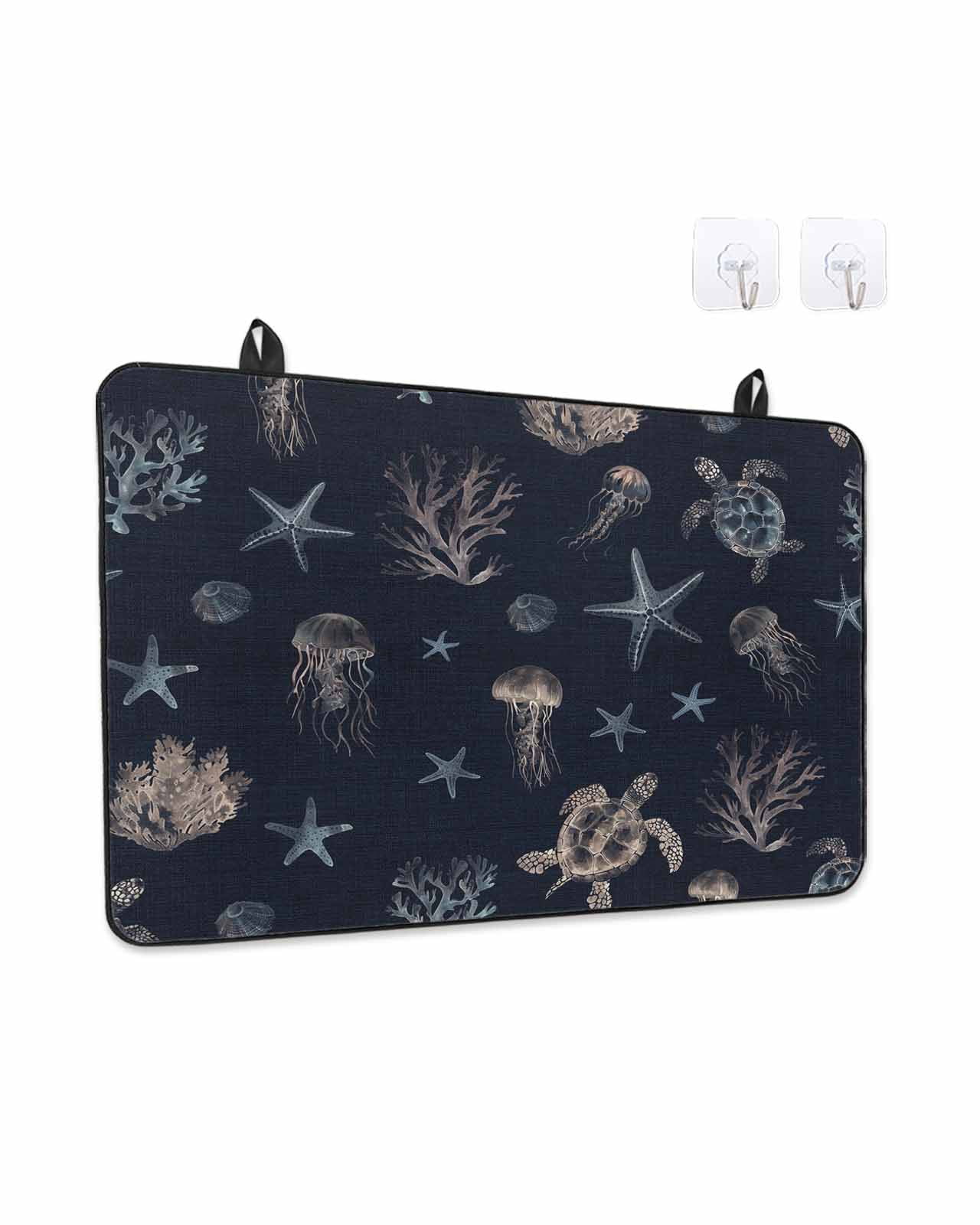 Stove Top Covers for Electric Stove, Navy Blue Coastal Glass Stovetop Cover Protector, Nautical Summer Beach Sea Turtle Starfish Induction Cooktop Protector Oven Mat for Kitchen Countertop 24"x21"