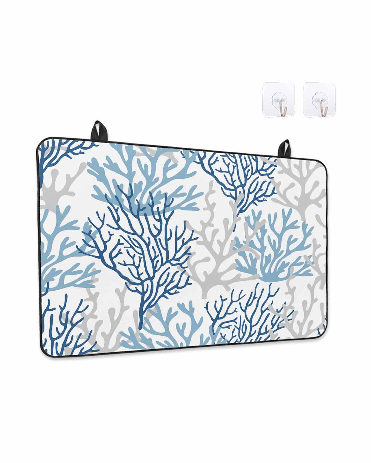 Stove Top Covers for Electric Stove, Navy Blue Coral Coastal Glass Stovetop Cover Protector, Summer Beach Seaside Nautical Induction Cooktop Protector Oven Mat for Kitchen Countertop 24"x21"