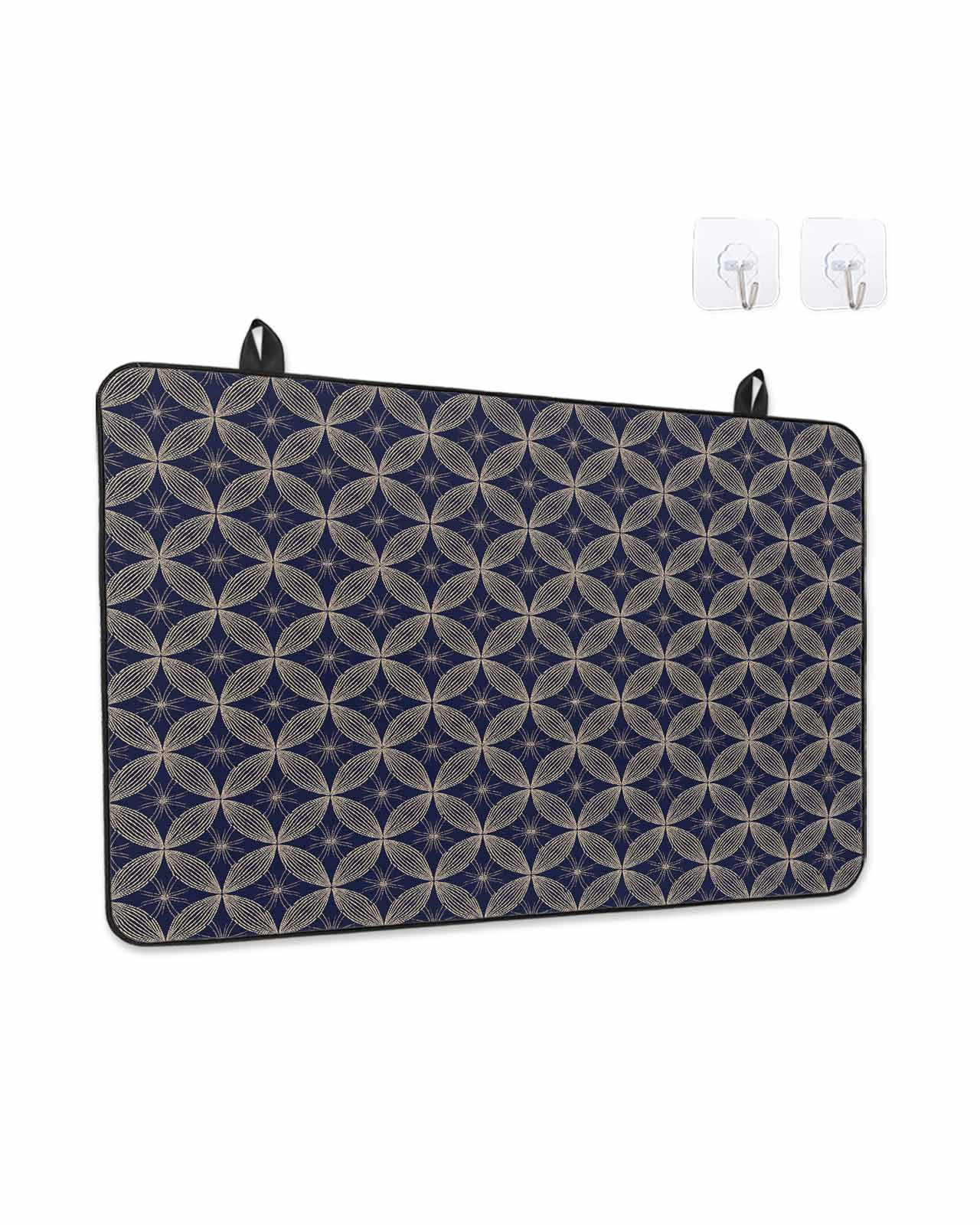 Stove Top Covers for Electric Stove, Navy Blue Geometric Glass Stovetop Cover Protector, Brown Modern Abstract Art Aesthetics Induction Cooktop Protector Oven Mat for Kitchen Countertop 24"x21"