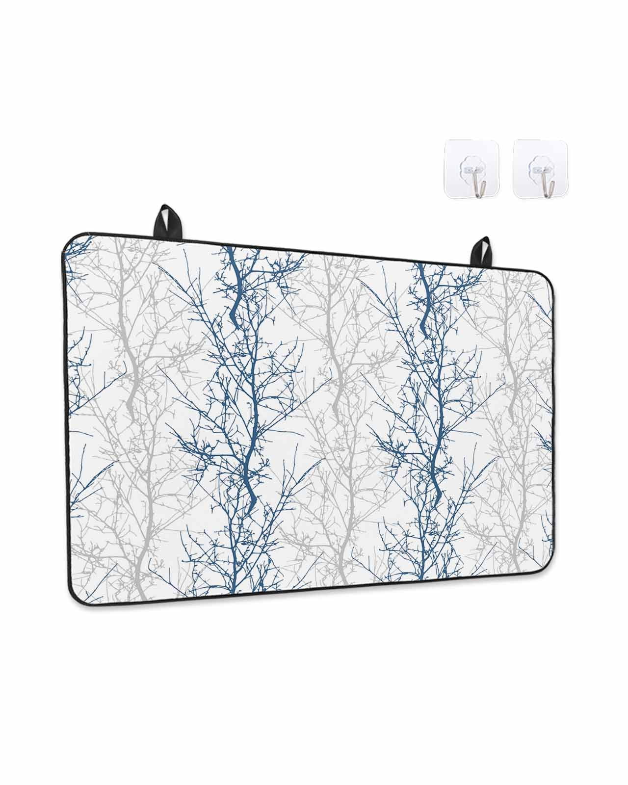 Stove Top Covers for Electric Stove, Navy Blue Grey Branch Glass Stovetop Cover Protector, Spring Summer Pastoral Botanical Induction Cooktop Protector Oven Mat for Kitchen Countertop 24"x21"