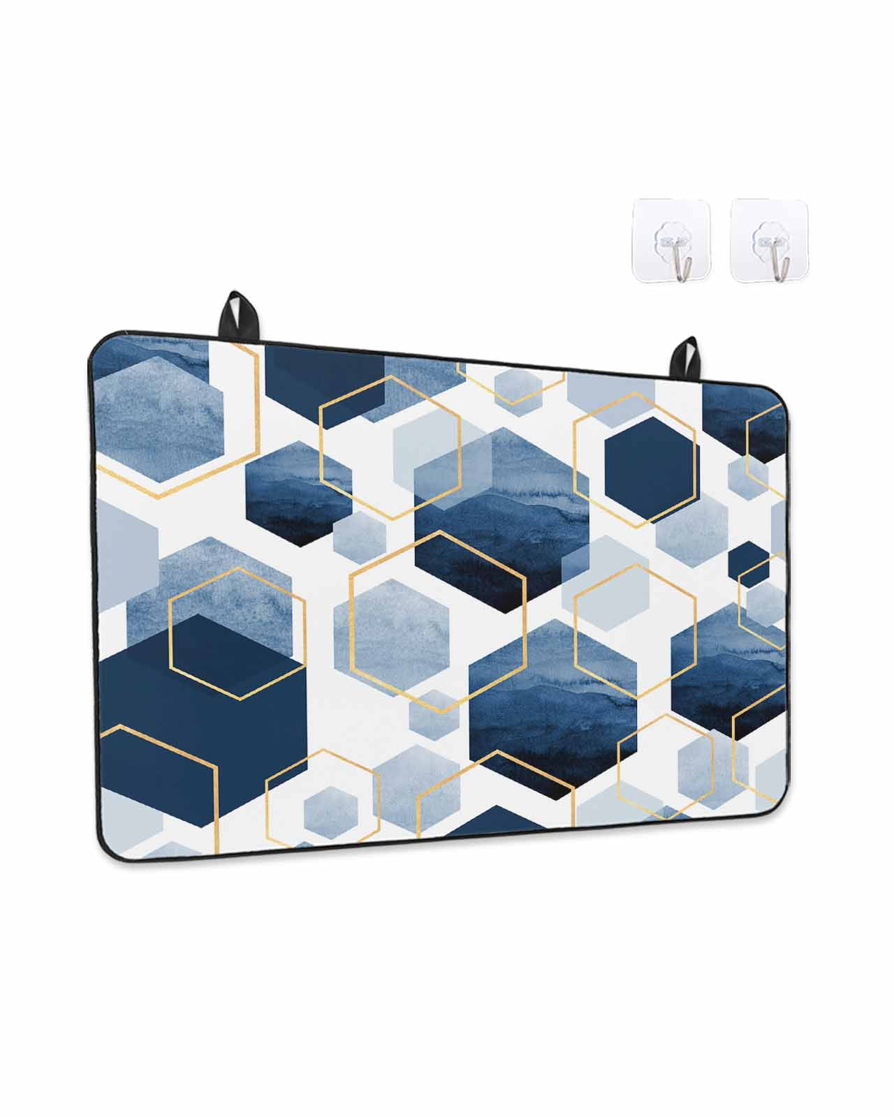 Stove Top Covers for Electric Stove, Navy Blue Marble Glass Stovetop Cover Protector, Gold White Geometric Hexagon Modern Induction Cooktop Protector Oven Mat for Kitchen Countertop 36"x21"