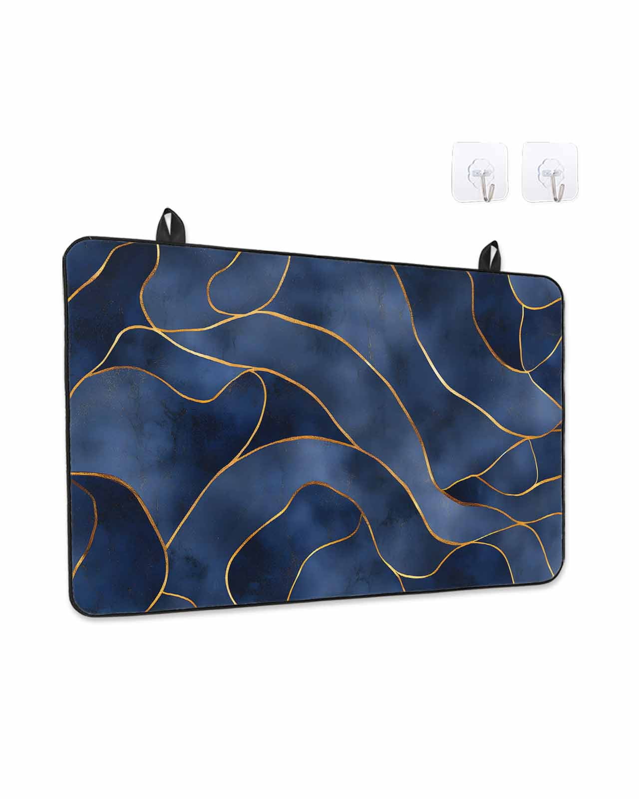Stove Top Covers for Electric Stove, Navy Blue Marble Glass Stovetop Cover Protector, Modern Golden Geometric Abstract Induction Cooktop Protector Oven Mat for Kitchen Countertop 36"x21"