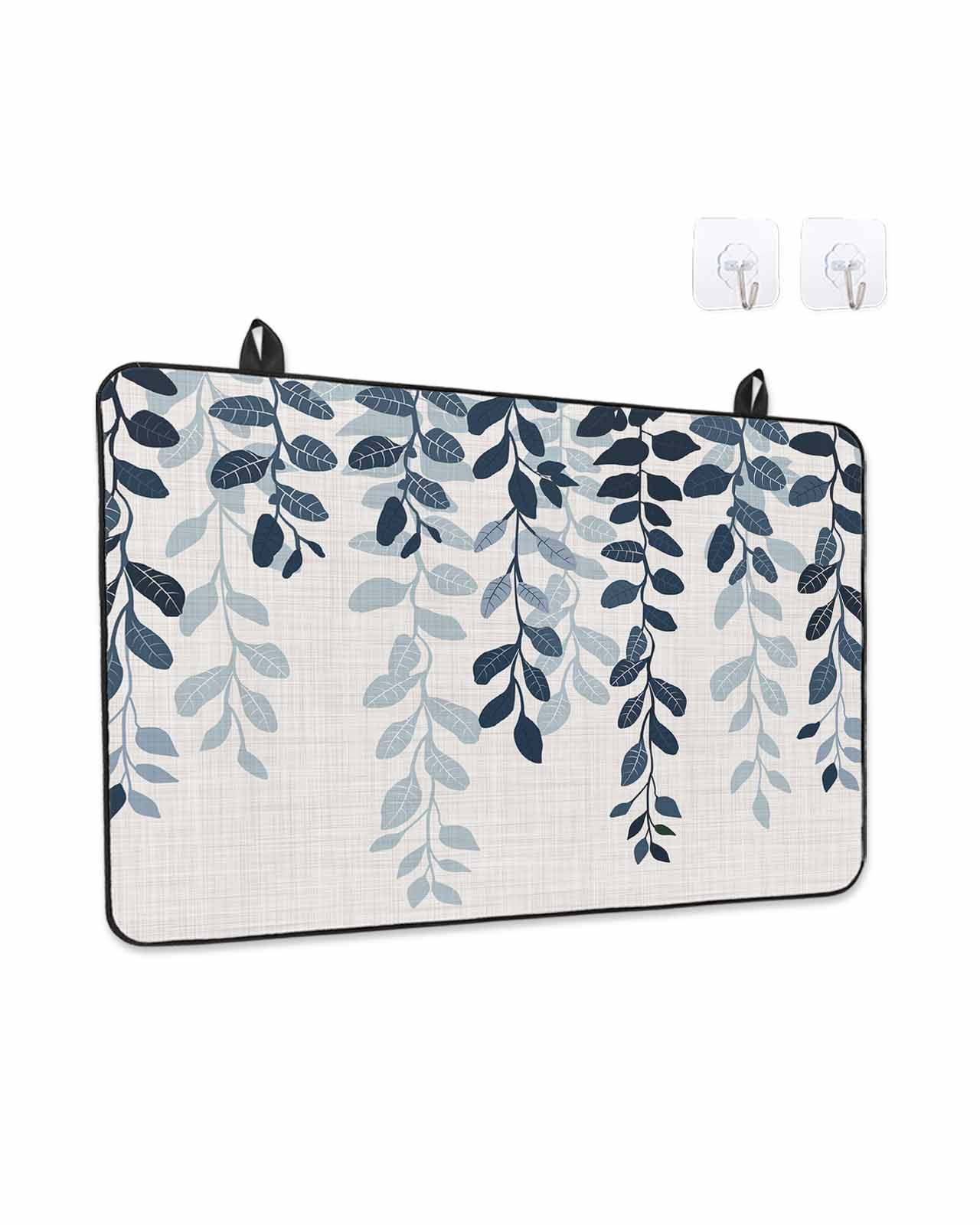 Stove Top Covers for Electric Stove, Navy Blue Ombre Botanical Glass Stovetop Cover Protector, Watercolor Pastoral Leaf Rustic Induction Cooktop Protector Oven Mat for Kitchen Countertop 24"x21"