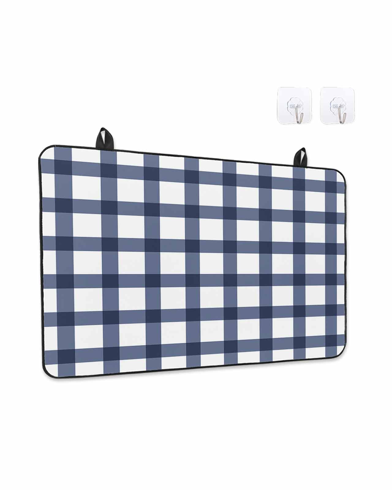 Stove Top Covers for Electric Stove, Navy Blue Plaid Check, Glass Stovetop Cover Protector, Geometrical Abstract Lattice Induction Cooktop Protector Oven Mat for Kitchen Countertop 24"x21"