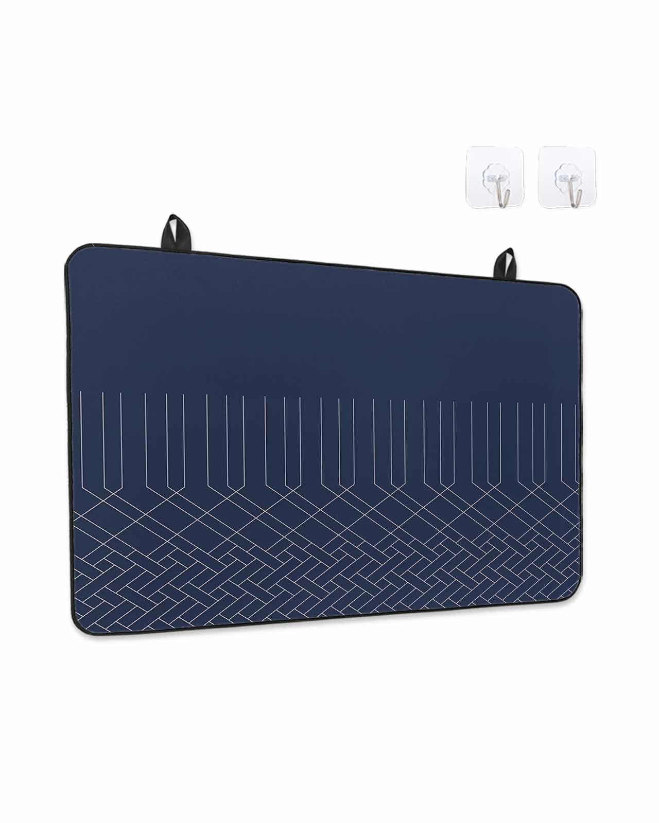 Stove Top Covers for Electric Stove, Navy Blue White Geometric Glass Stovetop Cover Protector, Modern Herringbone Abstract Art Induction Cooktop Protector Oven Mat for Kitchen Countertop 24"x21"