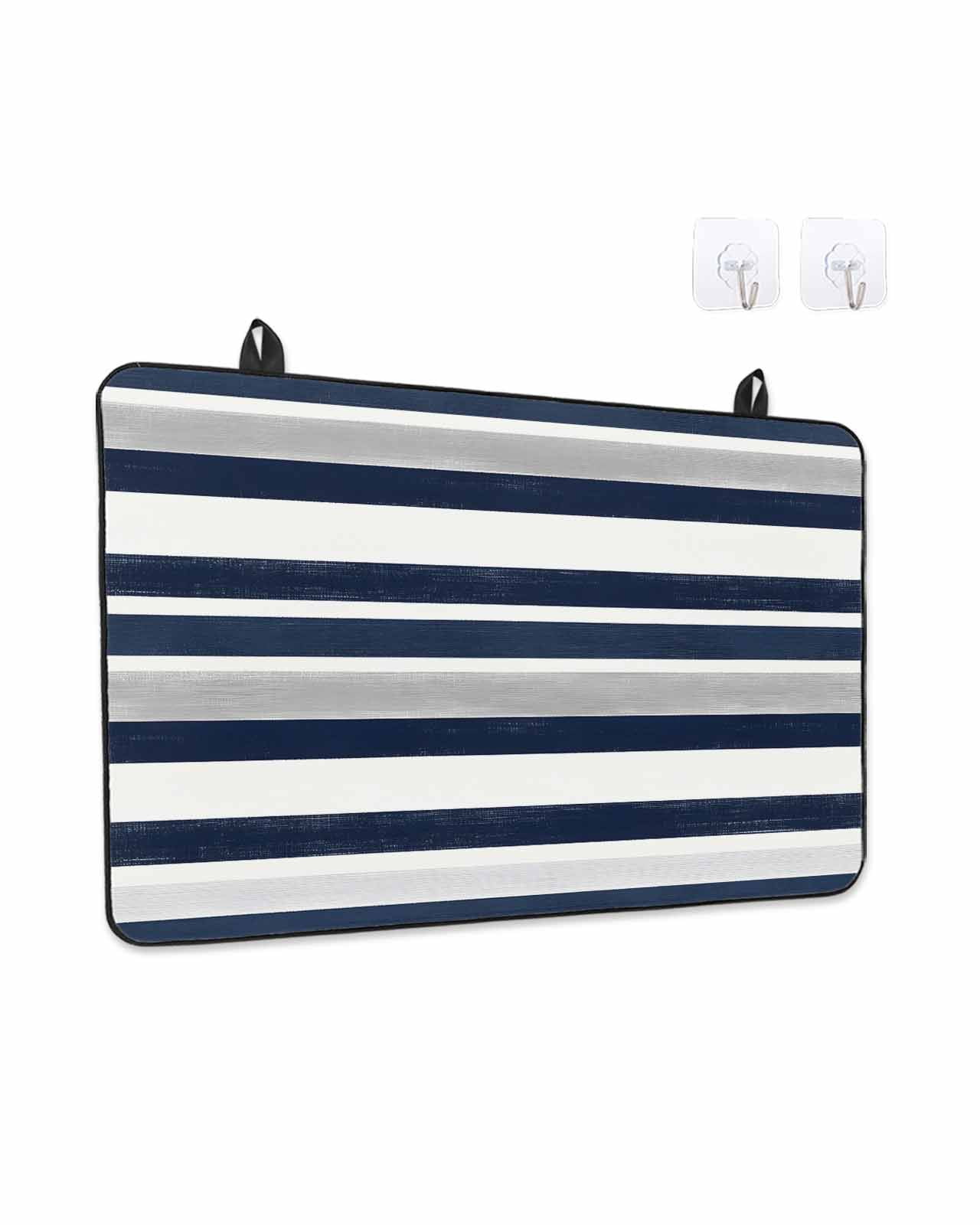 Stove Top Covers for Electric Stove, Navy Blue White Striped Glass Stovetop Cover Protector, Grey Farmhouse Stripe Abstract Art Induction Cooktop Protector Oven Mat for Kitchen Countertop 24"x21"