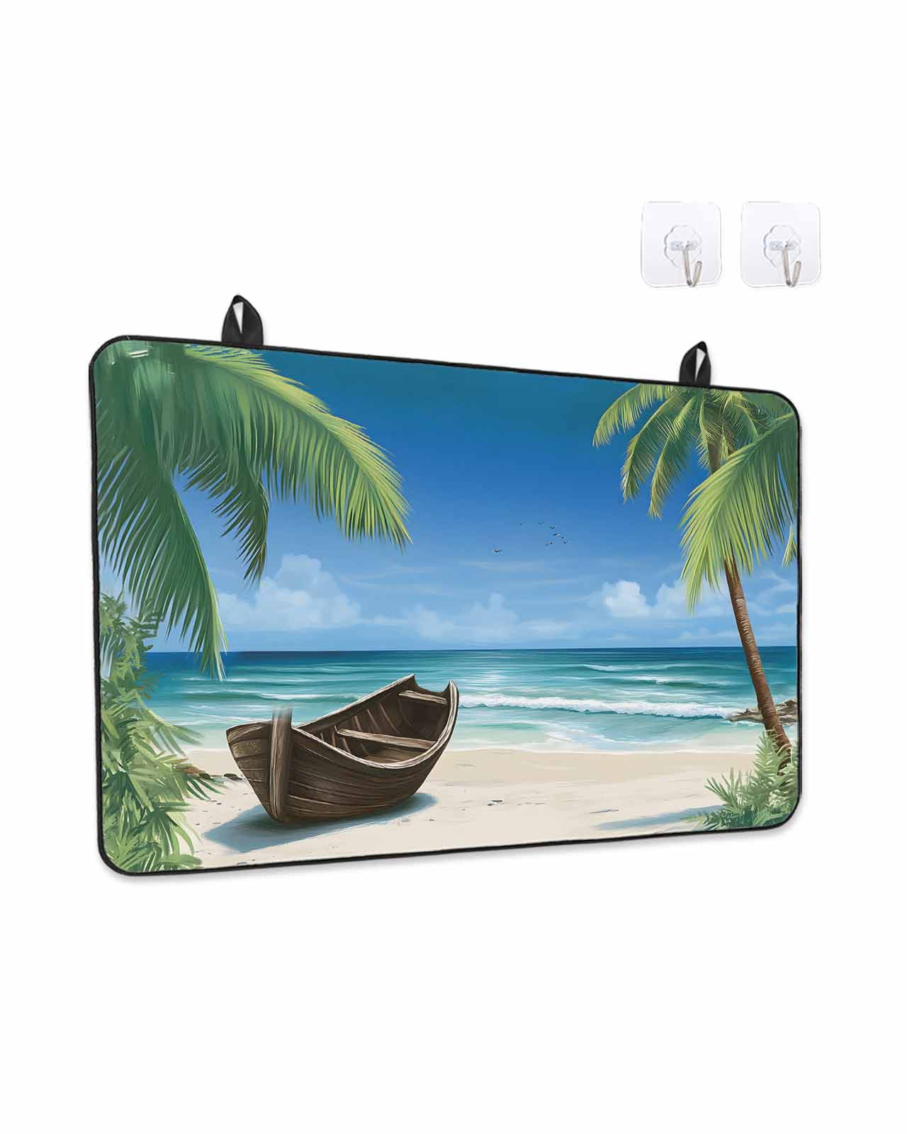 Stove Top Covers for Electric Stove, Ocean Beach Glass Stovetop Cover Protector, Blue Coastal Palm Tree Nautical Sailboat Induction Cooktop Protector Oven Mat for Kitchen Countertop 24"x21"