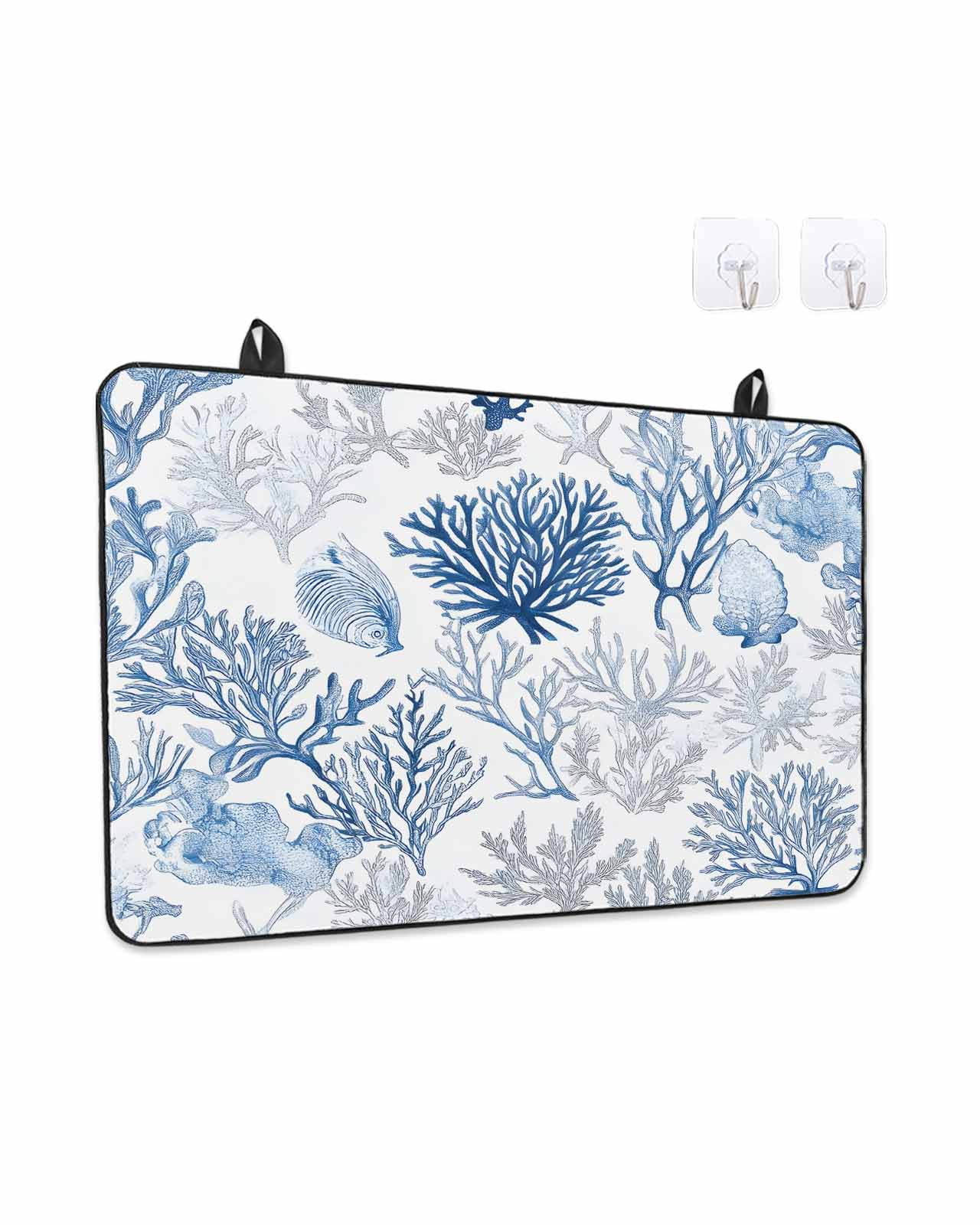Stove Top Covers for Electric Stove, Ocean Coastal Coral Glass Stovetop Cover Protector, Blue Grey Abstract Flower Plant Fish Induction Cooktop Protector Oven Mat for Kitchen Countertop 24"x21"