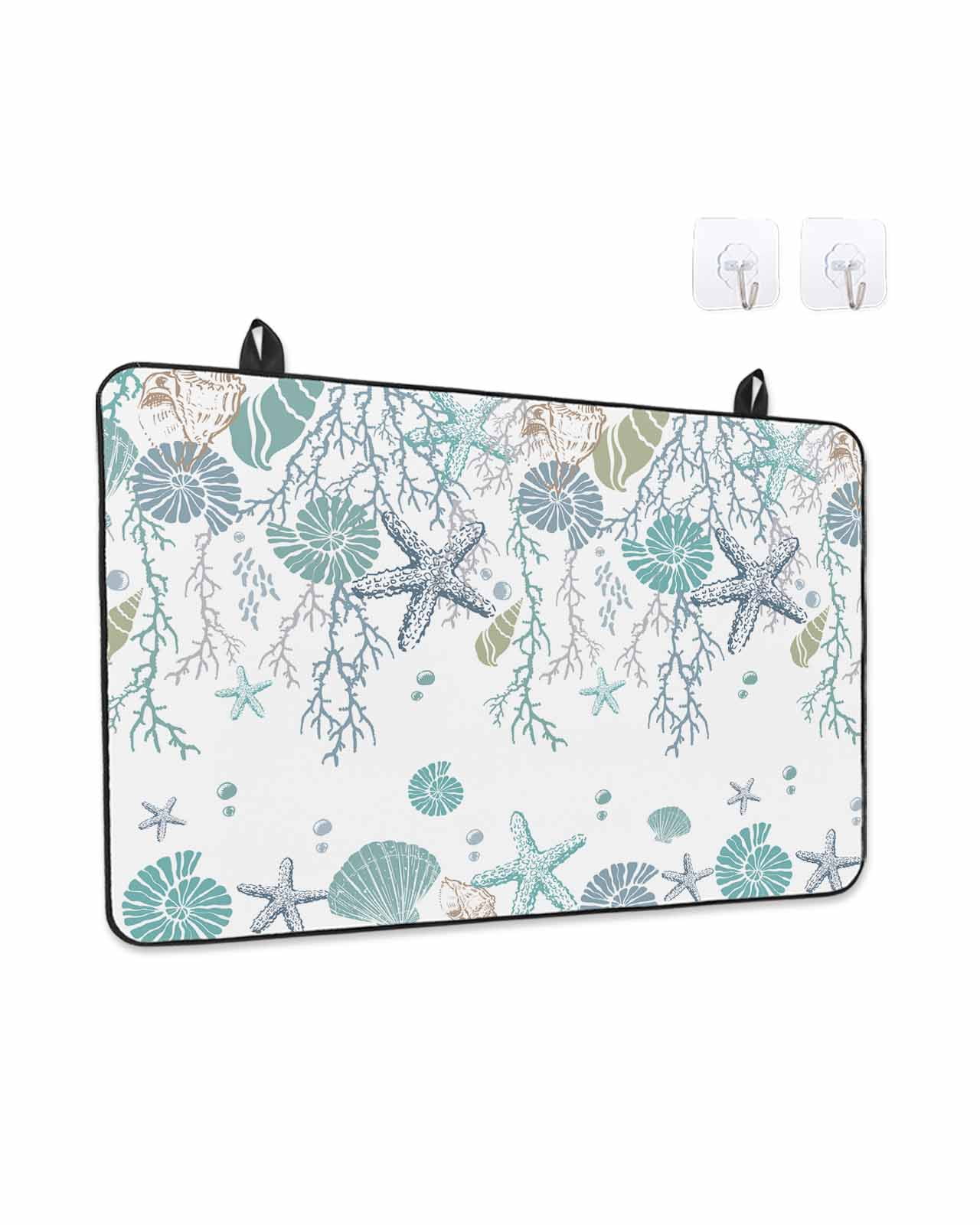 Stove Top Covers for Electric Stove, Ocean Coastal Glass Stovetop Cover Protector, Nautical Starfish Conch Seashells Coral Induction Cooktop Protector Oven Mat for Kitchen Countertop 24"x21"