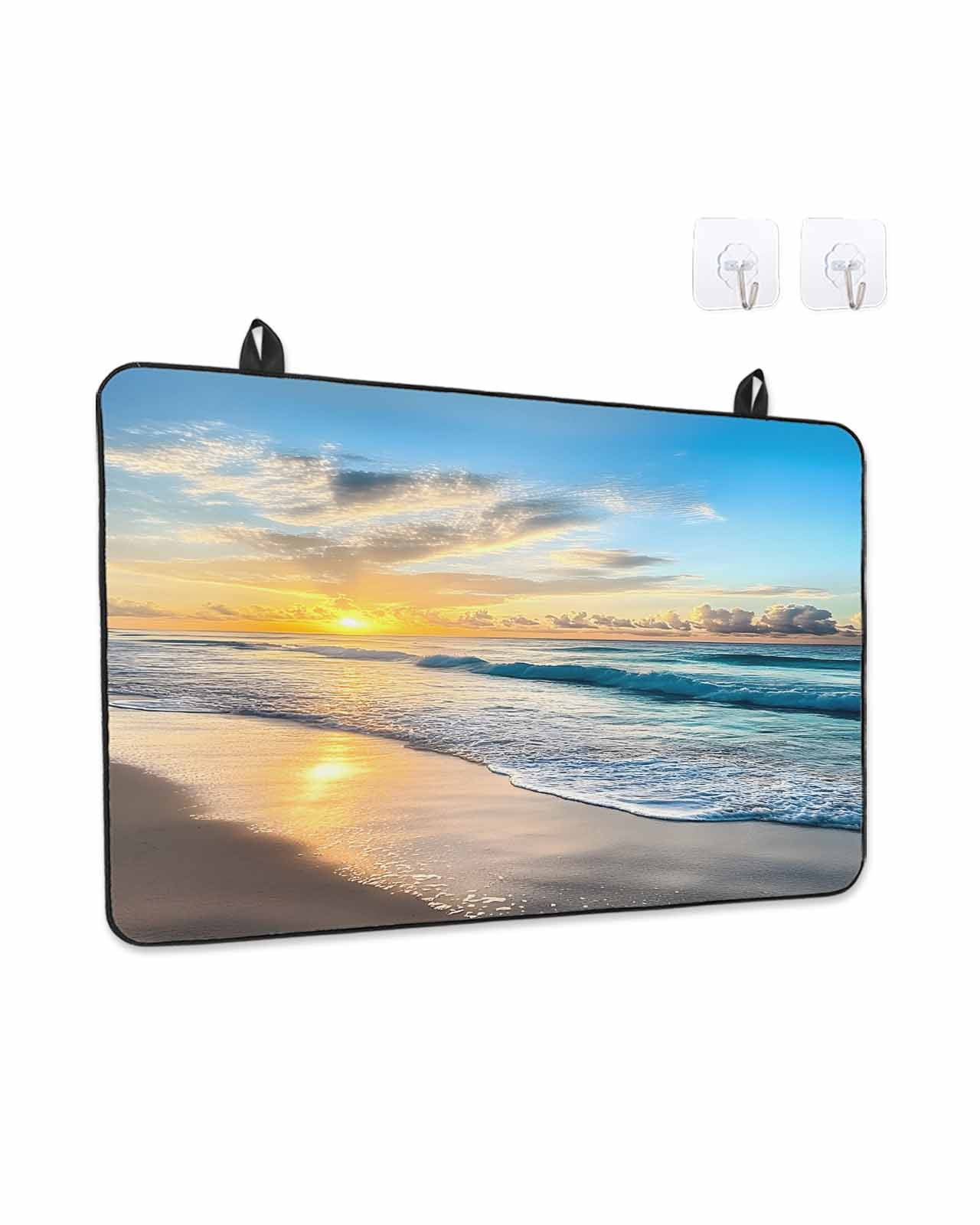 Stove Top Covers for Electric Stove, Ocean Sunset Glass Stovetop Cover Protector, Beach Blue Sky Coastal Seashore Summer Induction Cooktop Protector Oven Mat for Kitchen Countertop 24"x21"