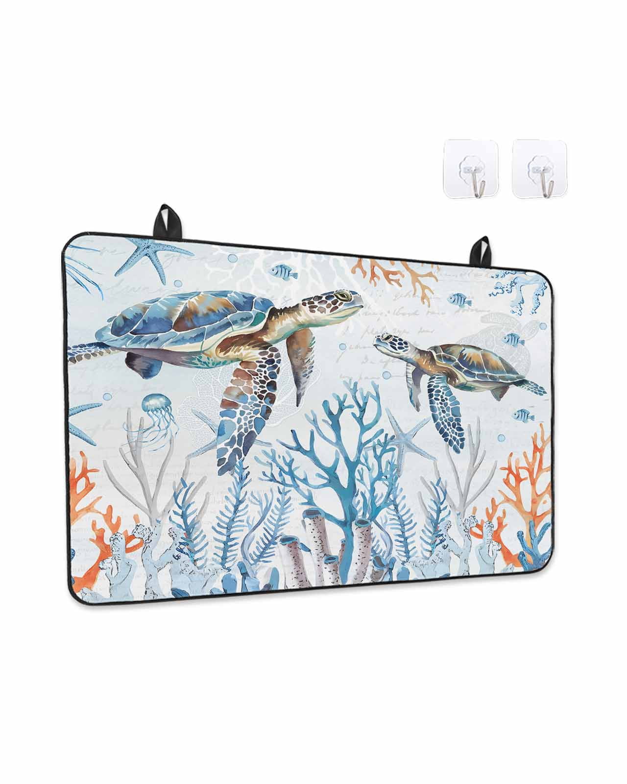 Stove Top Covers for Electric Stove, Ocean Turtle Glass Stovetop Cover Protector, Blue Coastal Coral Starfish Seagrass Induction Cooktop Protector Oven Mat for Kitchen Countertop 28.5"x20.5"