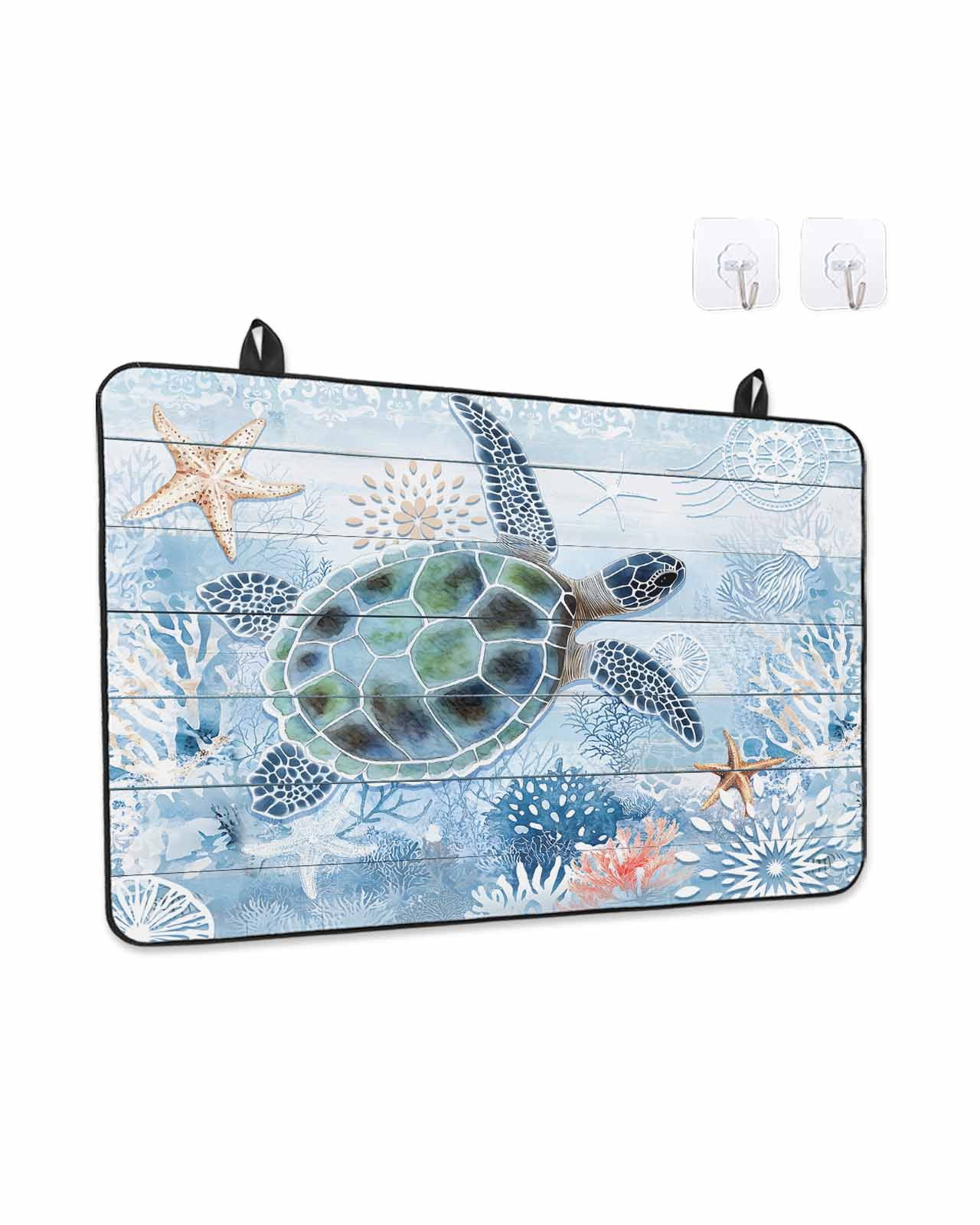 Stove Top Covers for Electric Stove, Ocean Turtle Glass Stovetop Cover Protector, Blue Coral Coastal Starfish Nautical Shell Induction Cooktop Protector Oven Mat for Kitchen Countertop 24"x21"