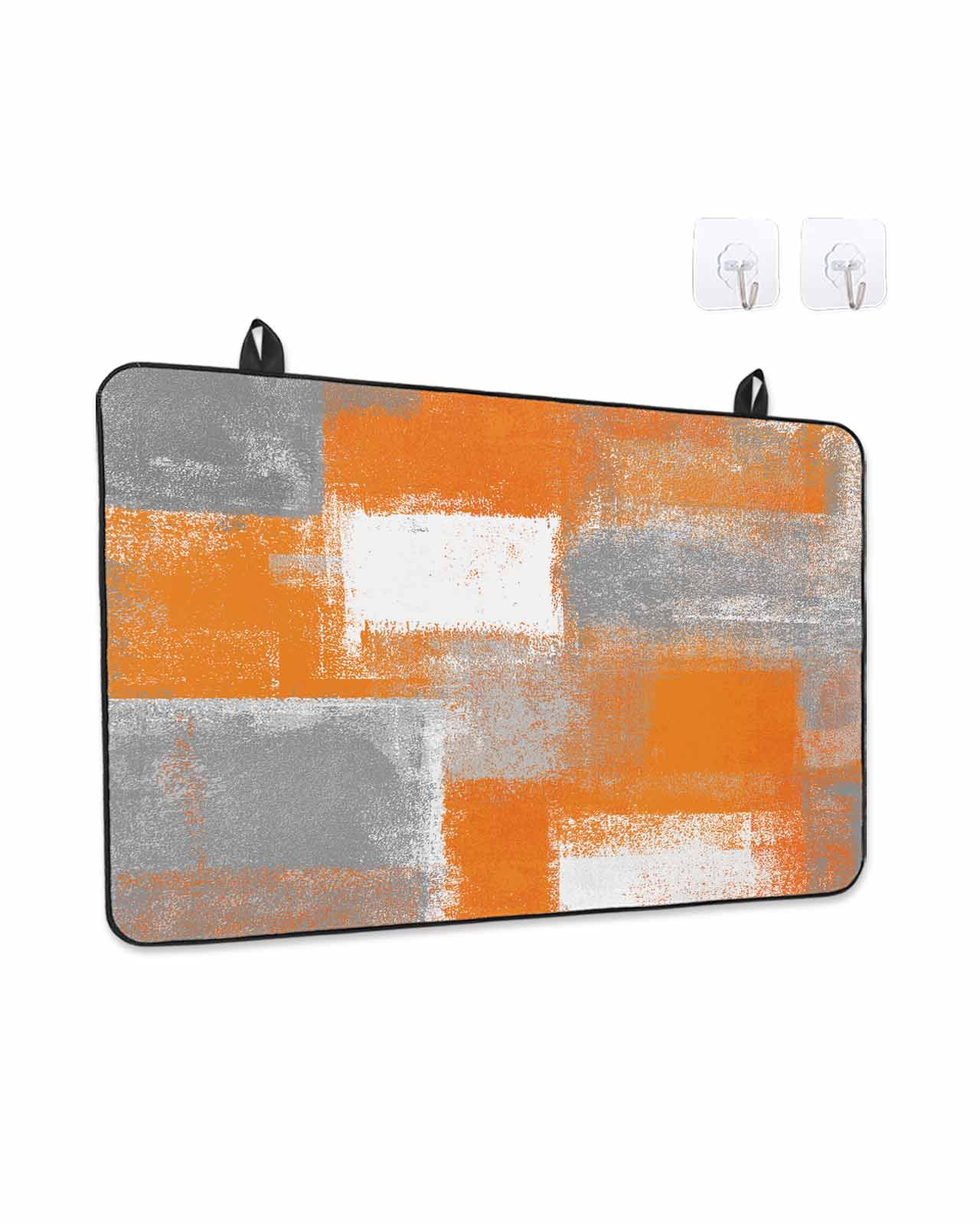 Stove Top Covers for Electric Stove, Orange Grey Glass Stovetop Cover Protector, Modern White Mottled Graffiti Art Painting Induction Cooktop Protector Oven Mat for Kitchen Countertop 24"x21"
