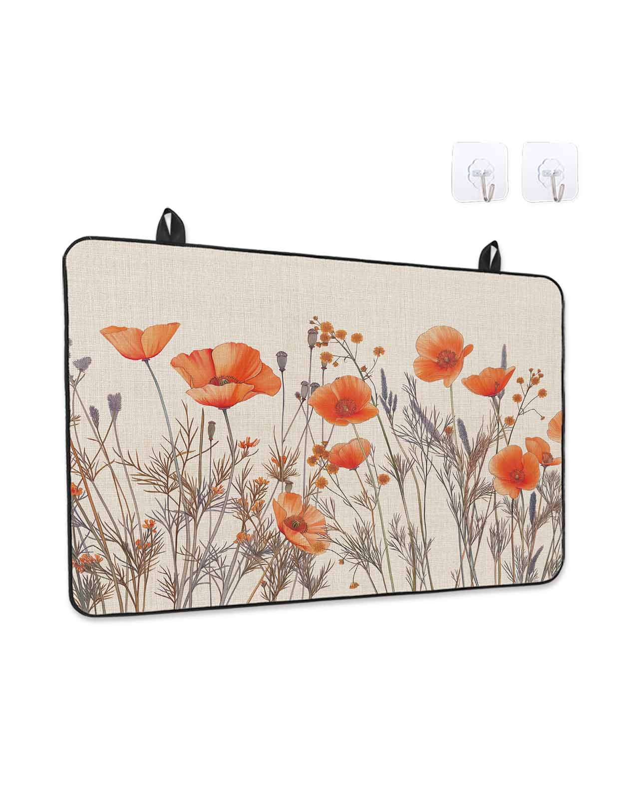 Stove Top Covers for Electric Stove, Orange Spring Floral Glass Stovetop Cover Protector, Watercolor Farmhouse Botanical Induction Cooktop Protector Oven Mat for Kitchen Countertop 24"x21"