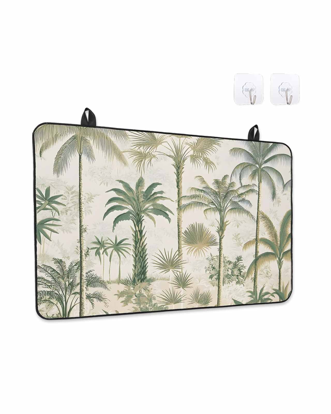Stove Top Covers for Electric Stove, Palm Tree Glass Stovetop Cover Protector, Sage Green Tropical Nature Plant Watercolor Induction Cooktop Protector Oven Mat for Kitchen Countertop 24"x21"