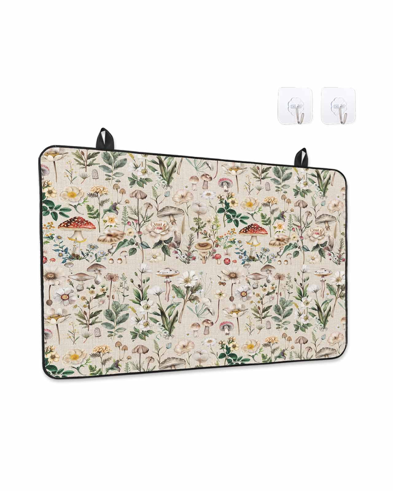 Stove Top Covers for Electric Stove, Pastoral Botanical Glass Stovetop Cover Protector, Vintage Mushroom Spring Summer Flowers Induction Cooktop Protector Oven Mat for Kitchen Countertop 24"x21"