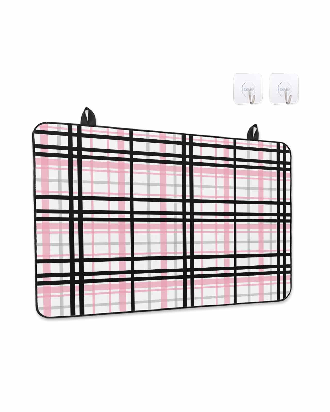 Stove Top Covers for Electric Stove, Pink Black Plaid Glass Stovetop Cover Protector, Farmhouse Pink Black Checkered Induction Cooktop Protector Oven Mat for Kitchen Countertop 24"x21"
