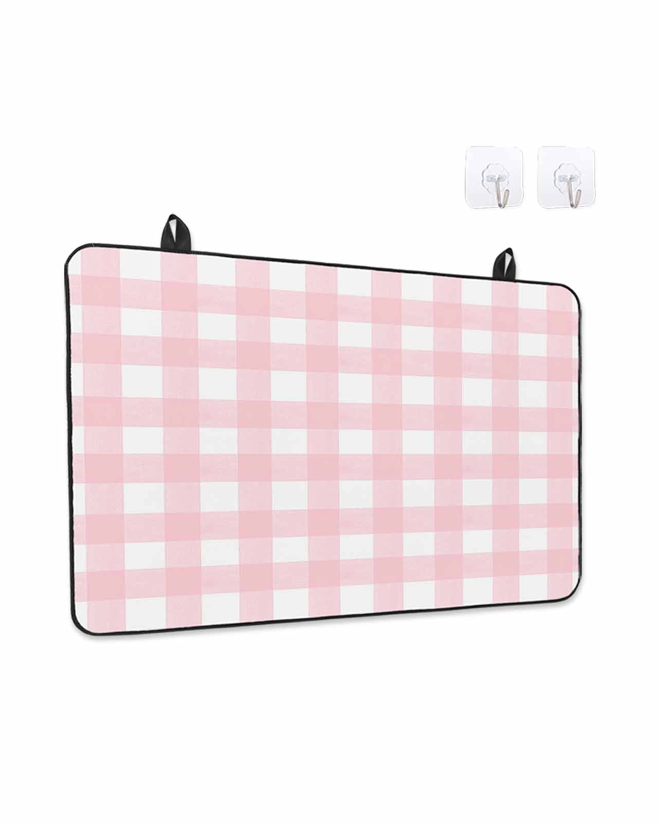 Stove Top Covers for Electric Stove, Pink Buffalo Plaid Glass Stovetop Cover Protector, Farmhouse Pink White Checkered Induction Cooktop Protector Oven Mat for Kitchen Countertop 24"x21"