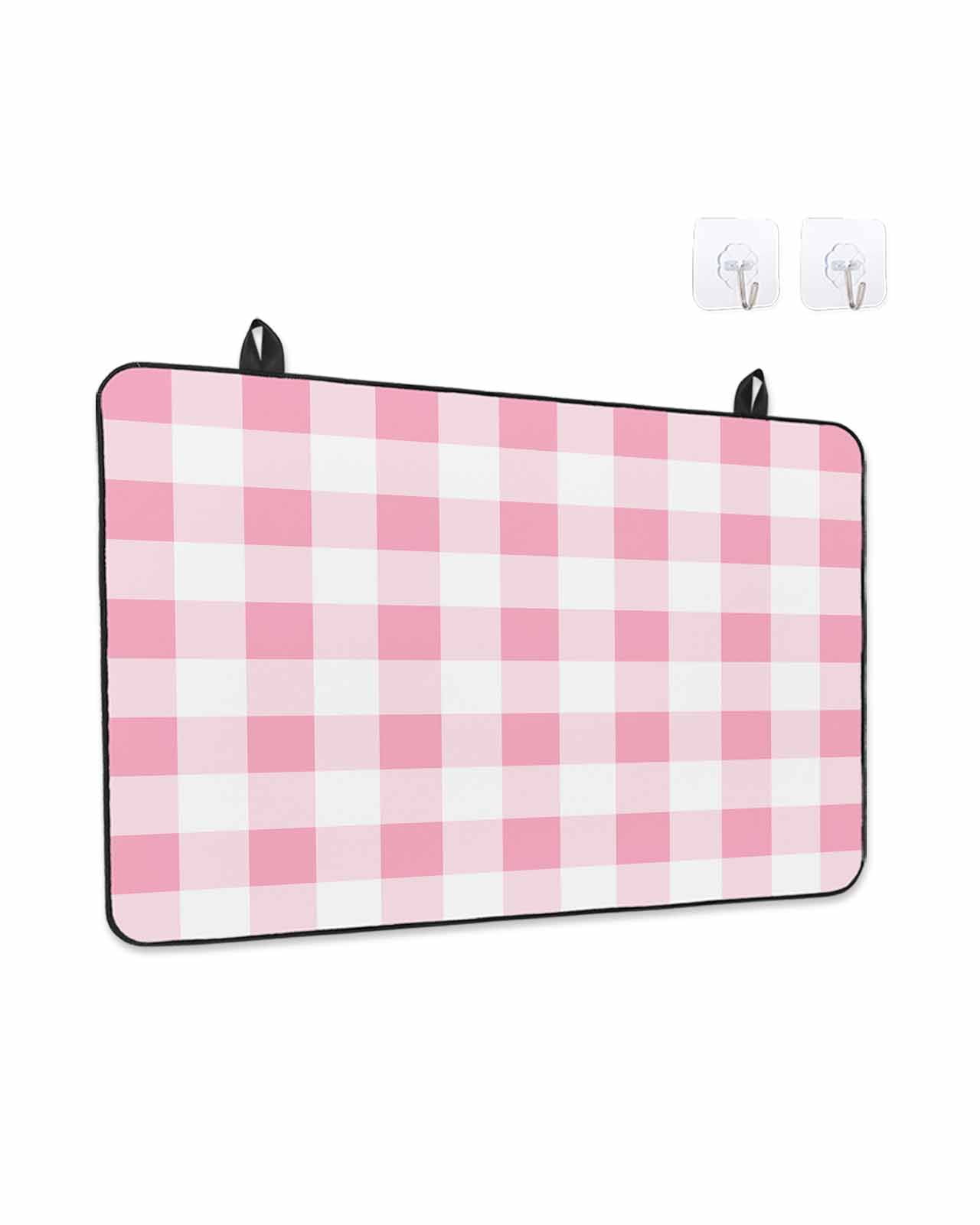 Stove Top Covers for Electric Stove, Pink Checkered Glass Stovetop Cover Protector, Pink White Buffalo Plaid Induction Cooktop Protector Oven Mat for Kitchen Countertop 24"x21"
