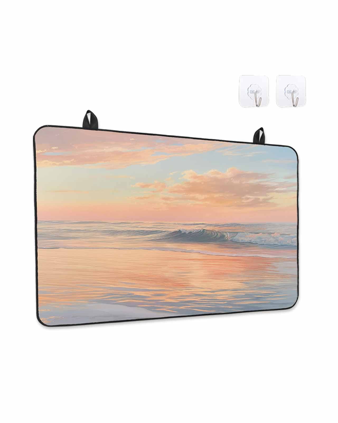 Stove Top Covers for Electric Stove, Pink Coastal Kitchen Glass Ceramic Electric Cooktop Covers 31"x24", Summer Beach Ocean Sky Sea Nautical HeatResistant Oven/Countertop/Dishwasher/Sink Protector