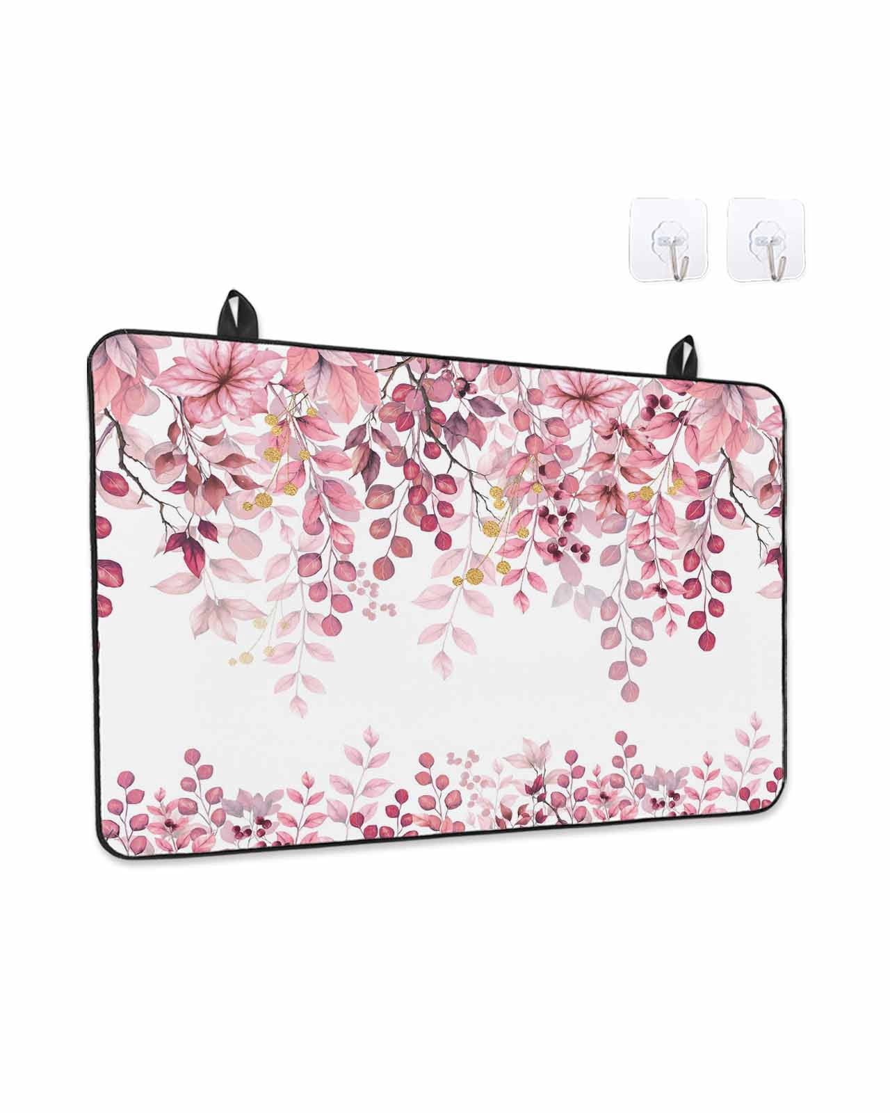 Stove Top Covers for Electric Stove, Pink Eucalyptus Leaves Glass Stovetop Cover Protector, Summer Botanical Watercolor Induction Cooktop Protector Oven Mat for Kitchen Countertop 36"x21"
