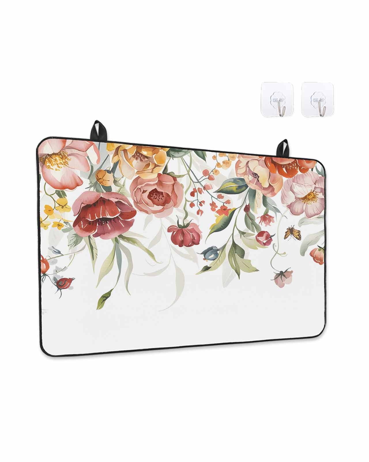 Stove Top Covers for Electric Stove, Pink Floral Glass Stovetop Cover Protector, Spring Pastoral Botanical Wildflowers Leaves Induction Cooktop Protector Oven Mat for Kitchen Countertop 31"x24"