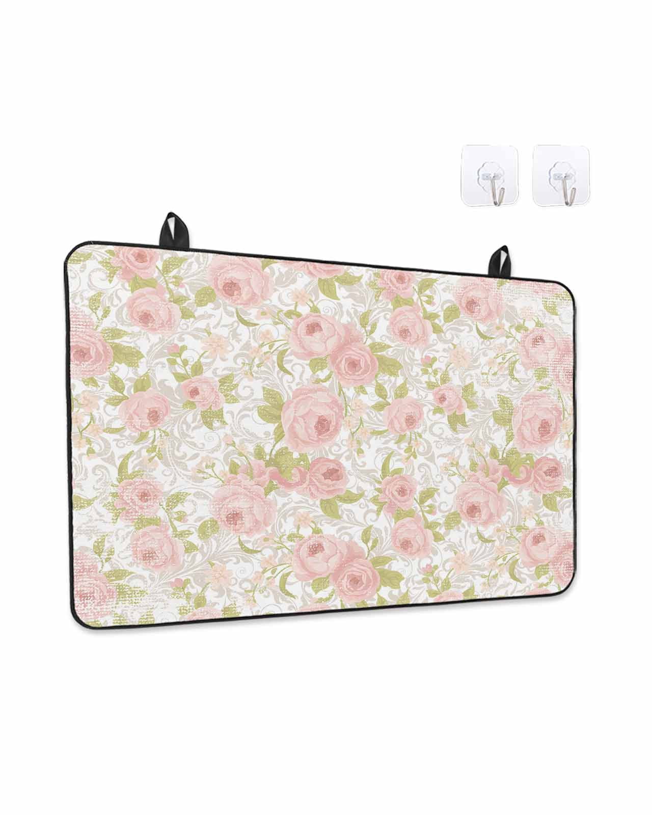 Stove Top Covers for Electric Stove, Pink Flowers Glass Stovetop Cover Protector, Country Botanical Floral Leaves Romantic Induction Cooktop Protector Oven Mat for Kitchen Countertop 24"x21"