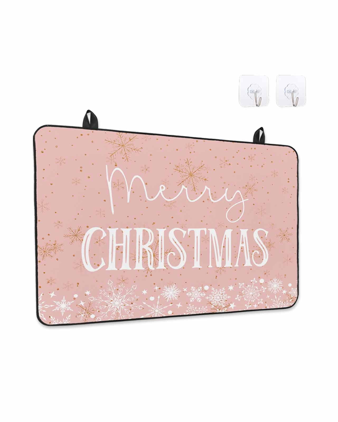 Stove Top Covers for Electric Stove, Pink Merry Christmas Kitchen Glass Ceramic Electric Cooktop Covers 28.5"x20.5", Xmas Winter Snowflake Yellow Pink HeatResistant Oven/Countertop Protector